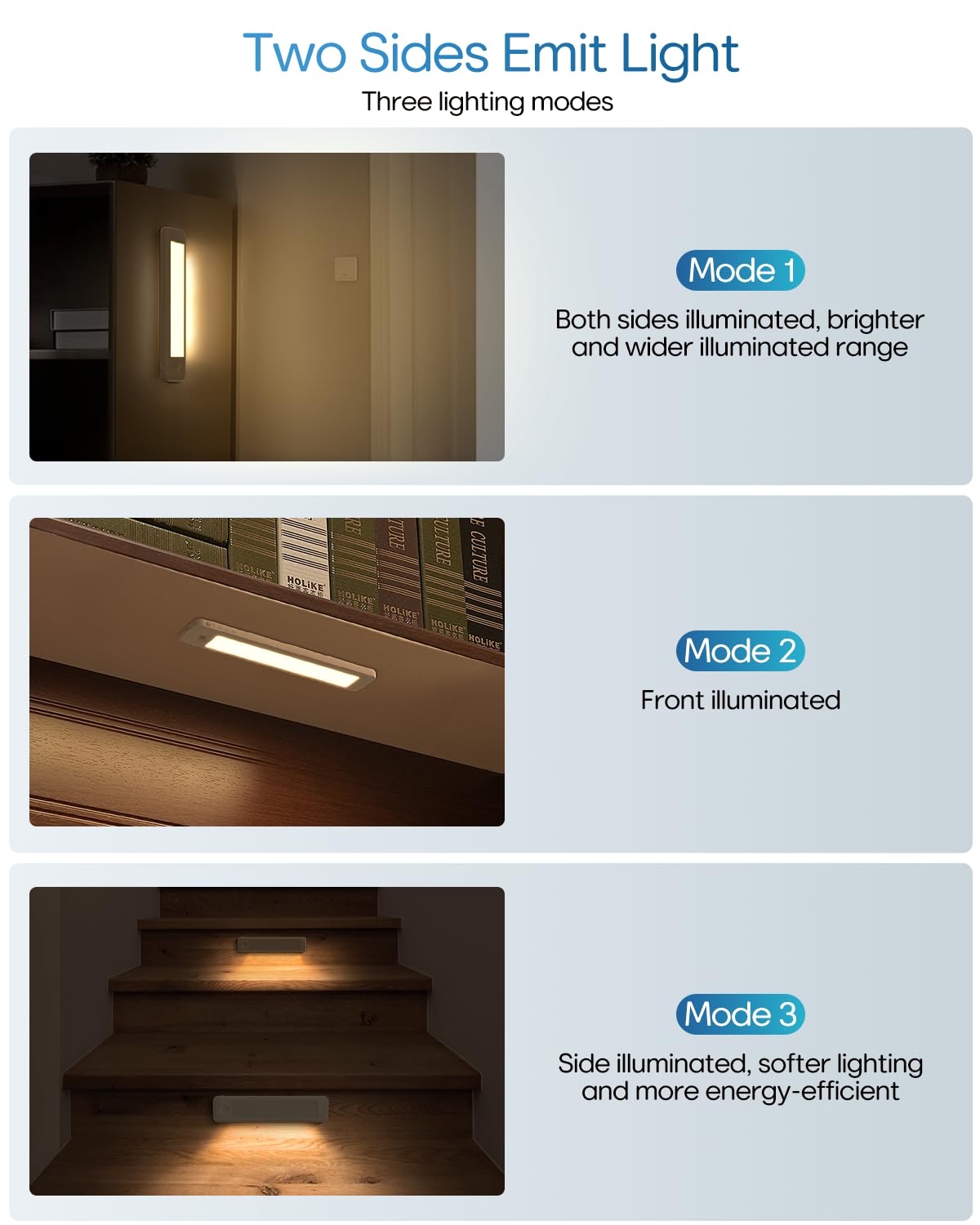 HIBOITEC Under Cabinet Lighting - Motion Sensor, 56 LED, Rechargeable, Adjustable Brightness, 9.3in, 2 Pack