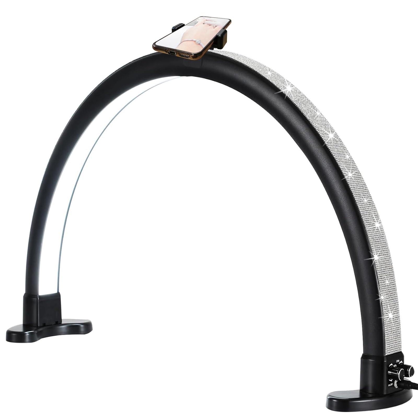 Ciyebst Half Moon Light With Phone Holder, 29 In 48W Nail Desk Lamp, Lash Light For Eyelash Tech, Makeup, Tattoo, Spa, Salon, Na