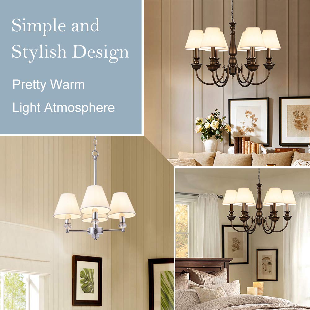 Wellmet Chandelier Shades, Clip-On For Candelabra Bulbs, Fabric, 3X6X5, Set Of 6, Cream White, Model Lp-Tap-Cream White