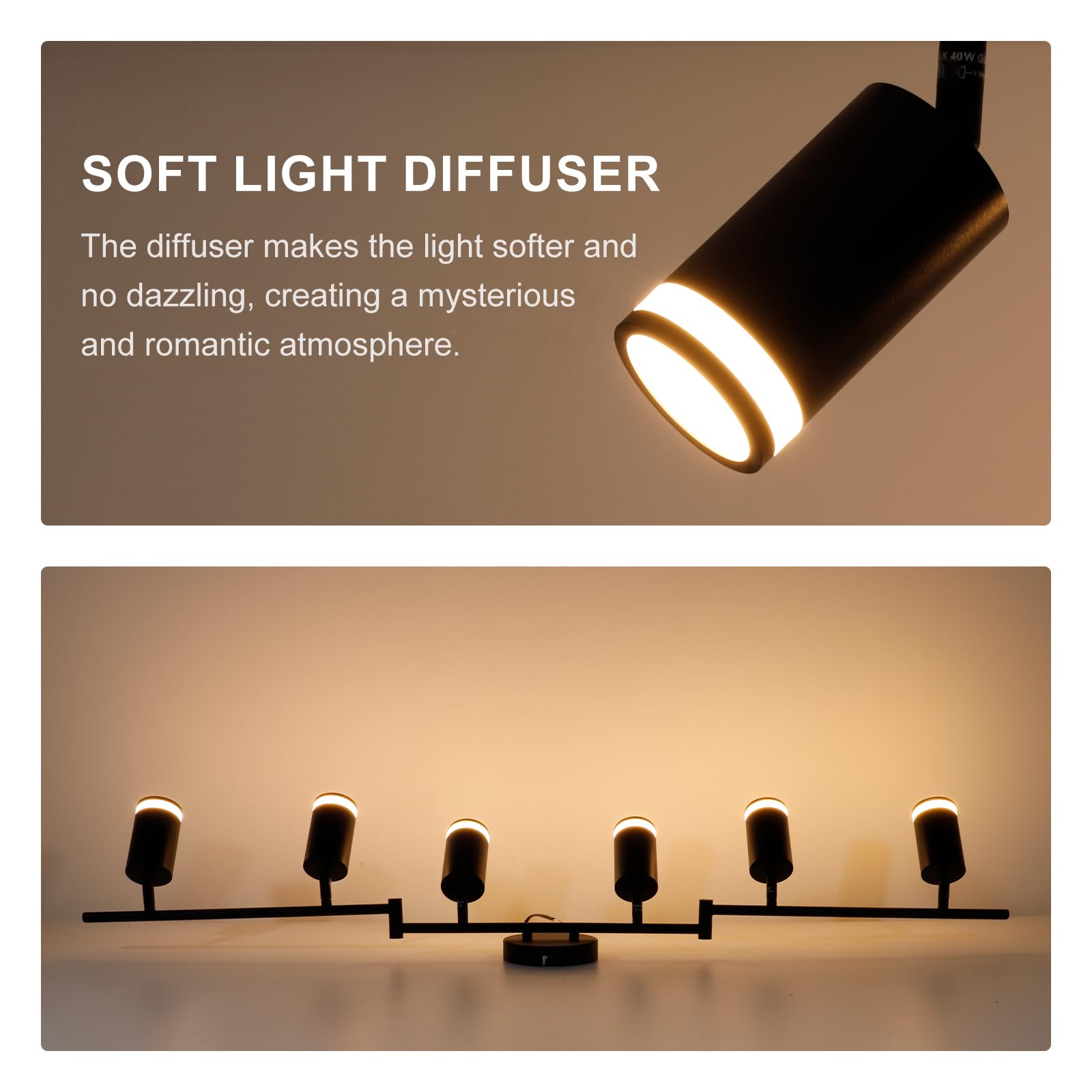 Ketom 6-Light Track Lighting Fixtures Ceiling, Gu10 Black Led Ceiling Spotlight, Modern Track Light Kit For Kitchen Bedroom Living Room