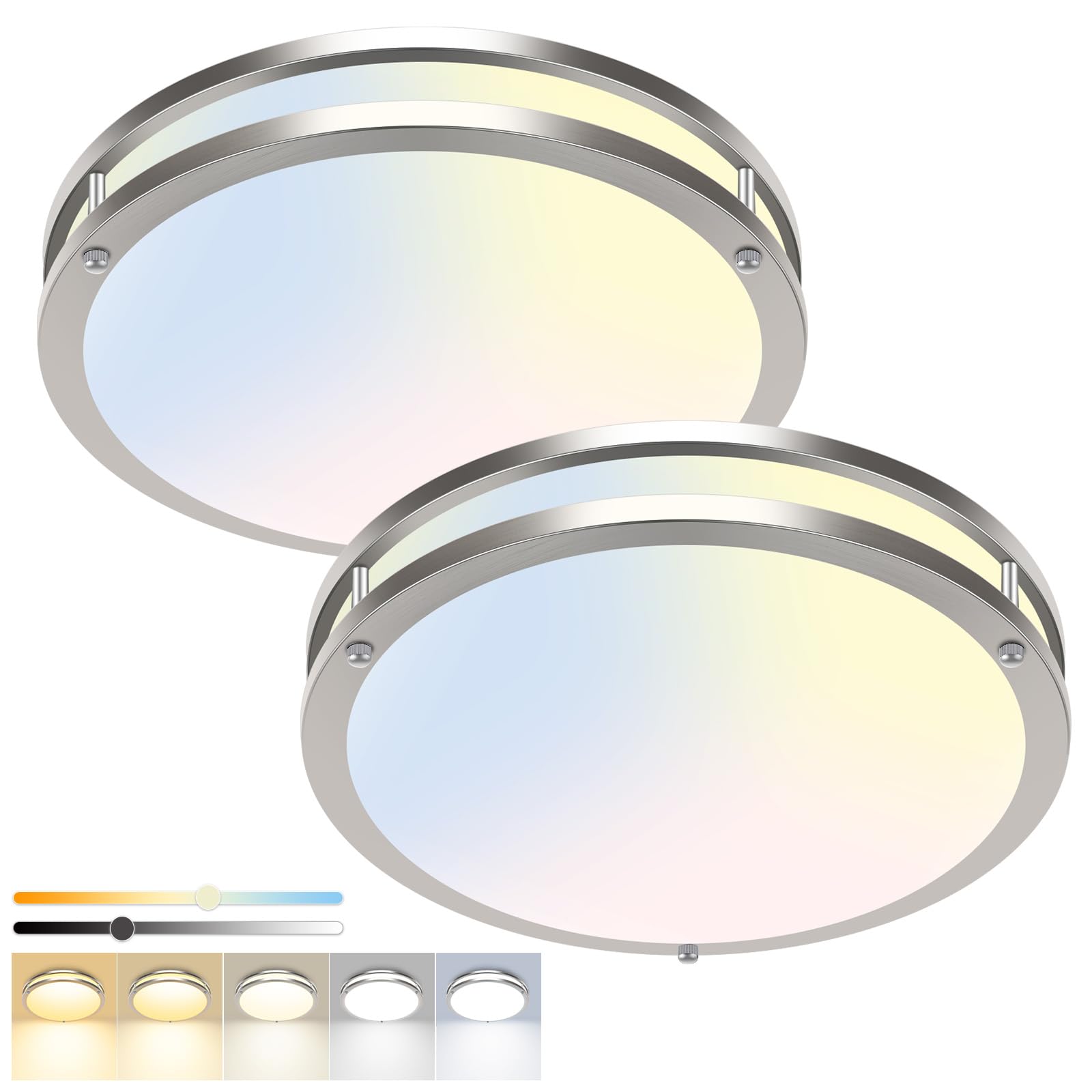 hepside 2 Pack Flush Mount Ceiling Light Fixture  Dimmable & 5CCT Ceiling Light Black  13inch 24W 3000K 3500K 4000K 5000K 6500K Adjustable Ceiling Lamps for Kitchen Bathroom Bedroom Hallway