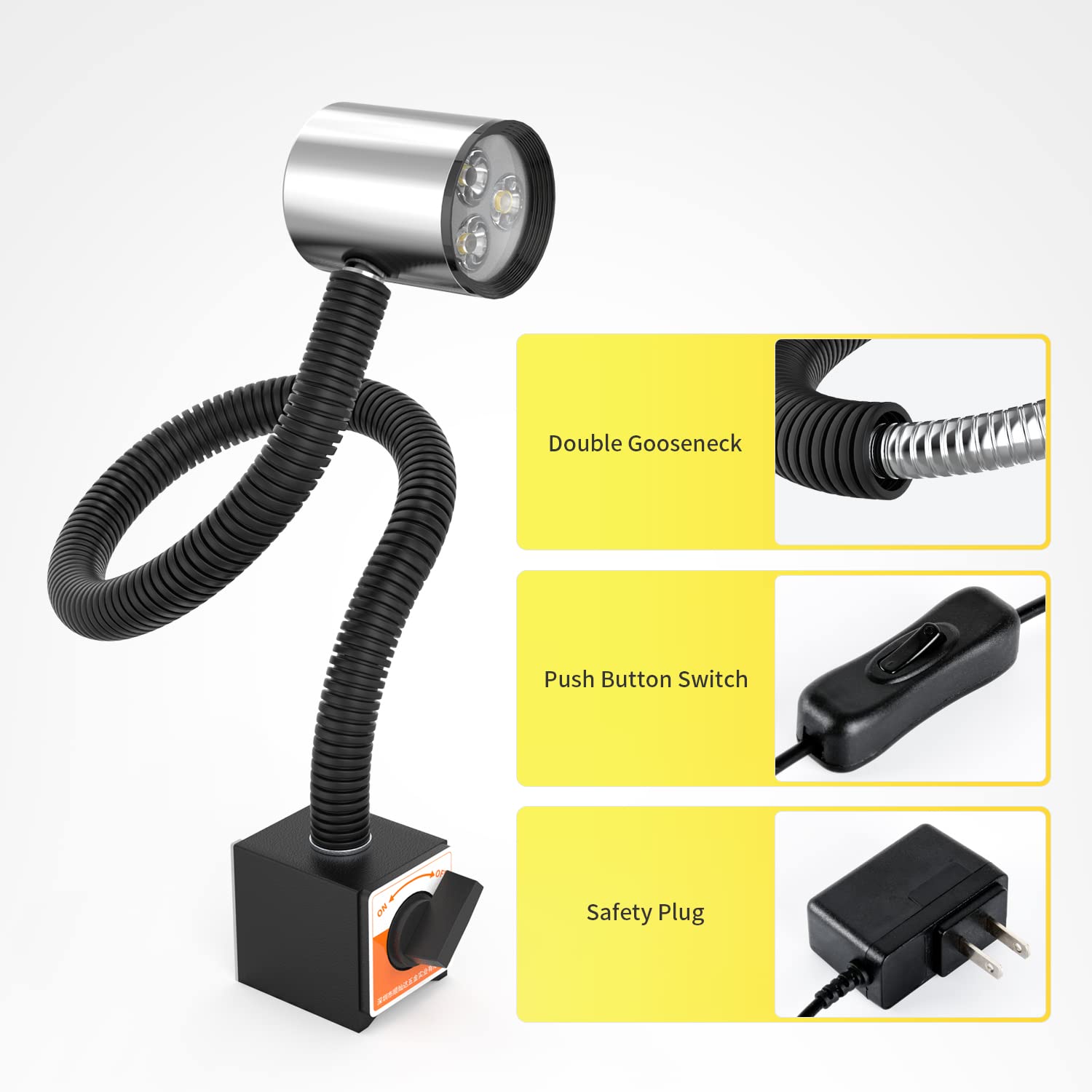 Led Magnetic Machine Work Light Ip65 Water Proof Flexible Gooseneck Lamp 900 Lumens 120 Volt For Lathe Milling Drill Press Industrial Lighting
