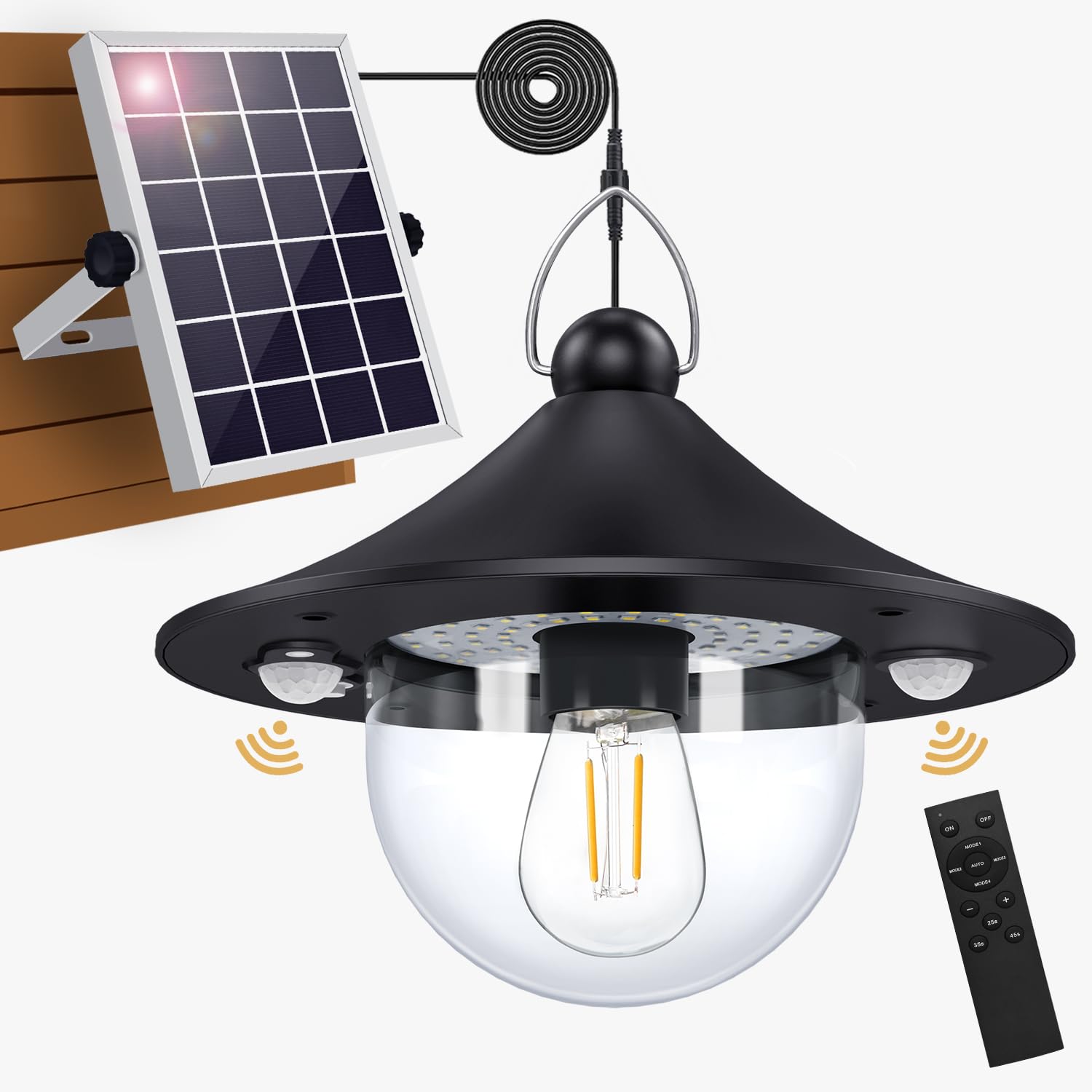 Solar Barn Light Indoor Outdoor Shed Lights Solar Powered with Remote & Motion Sensor, Waterproof Solar Hanging Pendant Lamp for