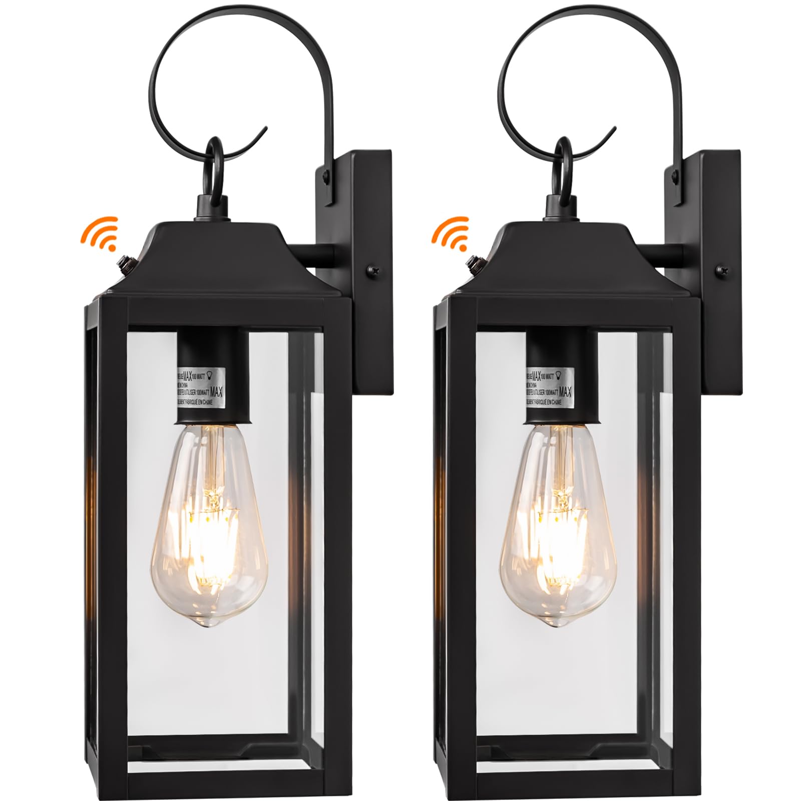 Yolsunes 15&quot; Dusk To Dawn Black Wall Lights 2 Pack, Waterproof Modern Outdoor Sconces