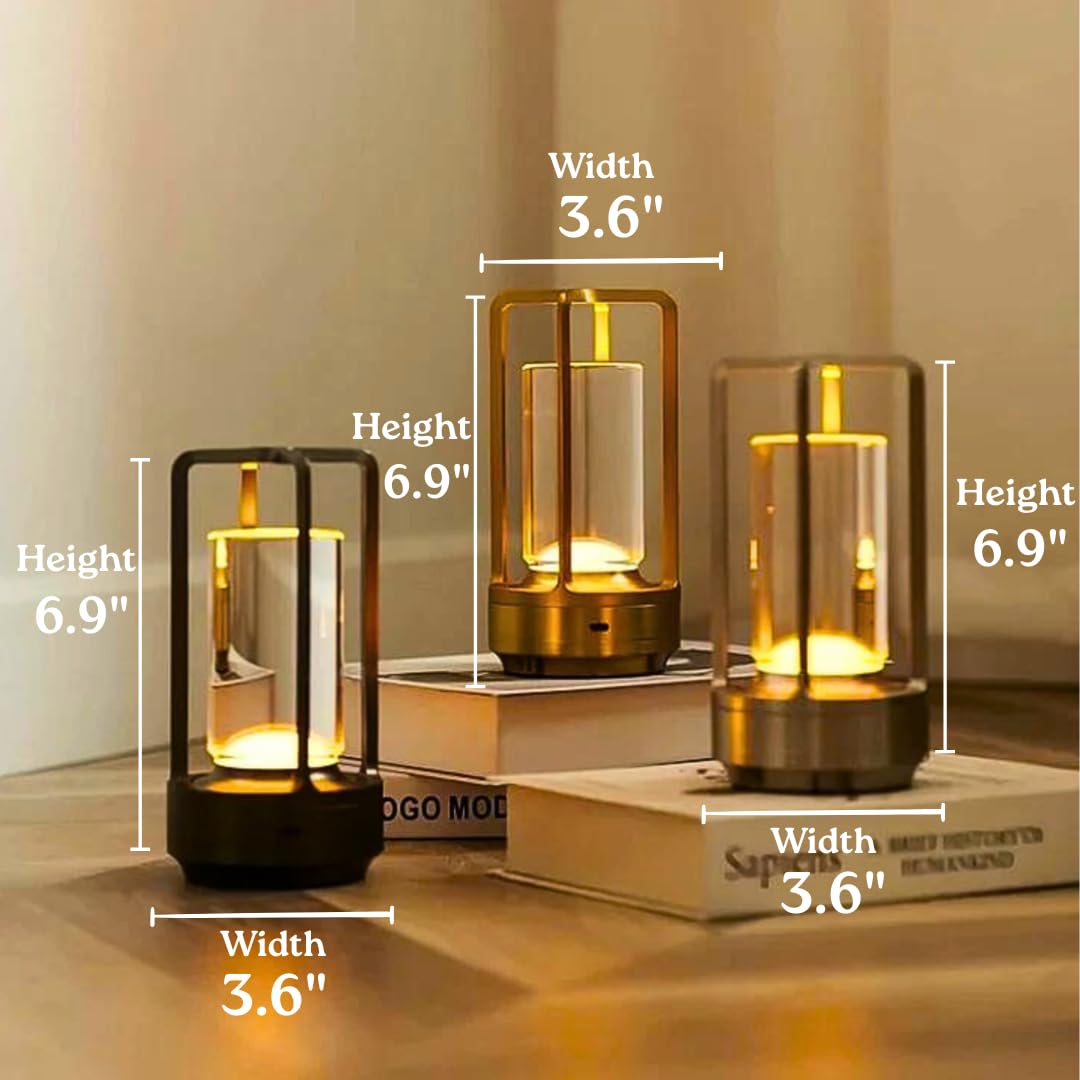 SB Design Lab Klarako Crystal Lantern Lamp - Cordless Rechargeable, Dimmable Touch Control, Gold, 5-Pack