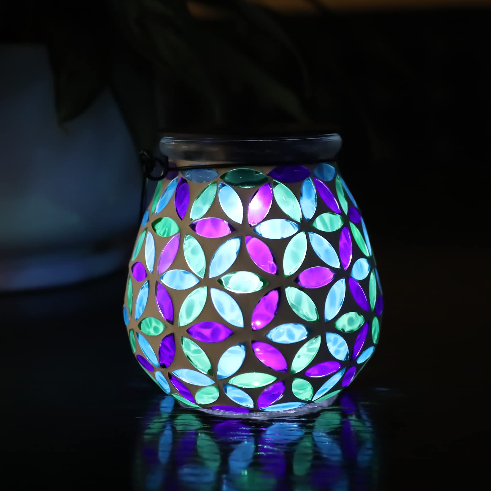Afirst Mosaic Solar Lantern - Glass Hanging Light, Waterproof, Kaleidoscope, Model 4428731