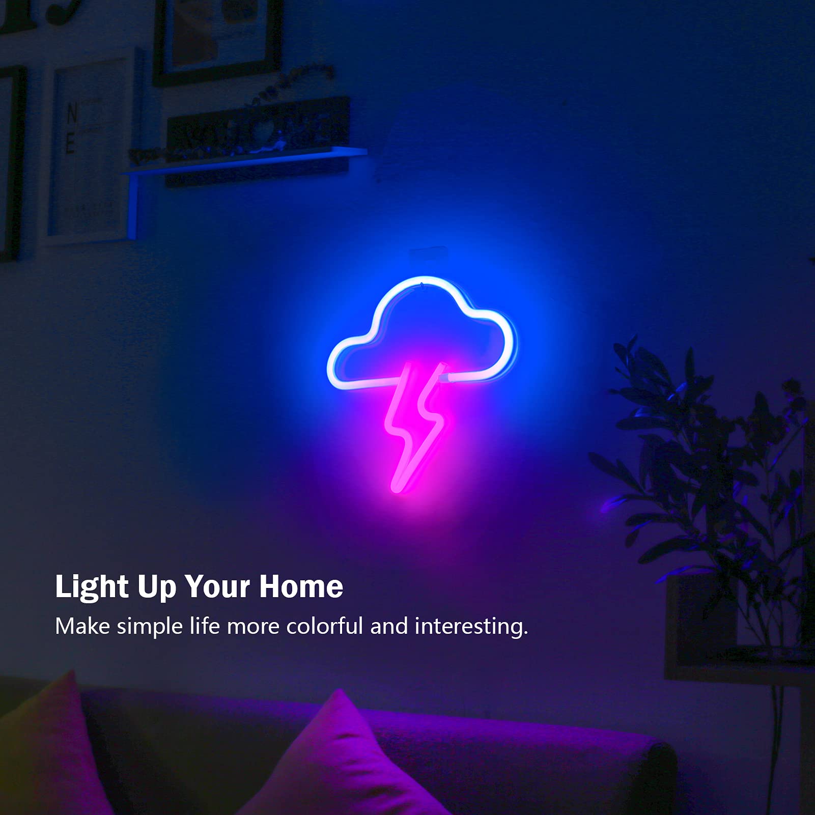 BerniceKelly LED Cloud Neon Sign, Battery/USB Powered, Wall Decor, Pink/Blue, Model A