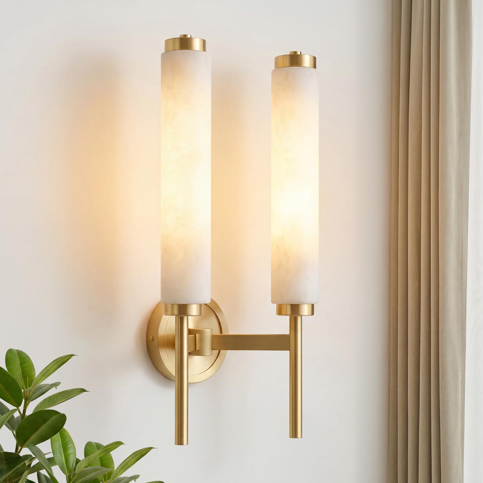 TMSSLIAHL Alabaster Wall Sconce Light LED 3000K Modern Brass Wall Sconces with Natural Stone Shade, Indoor Wall Lights for Bathr
