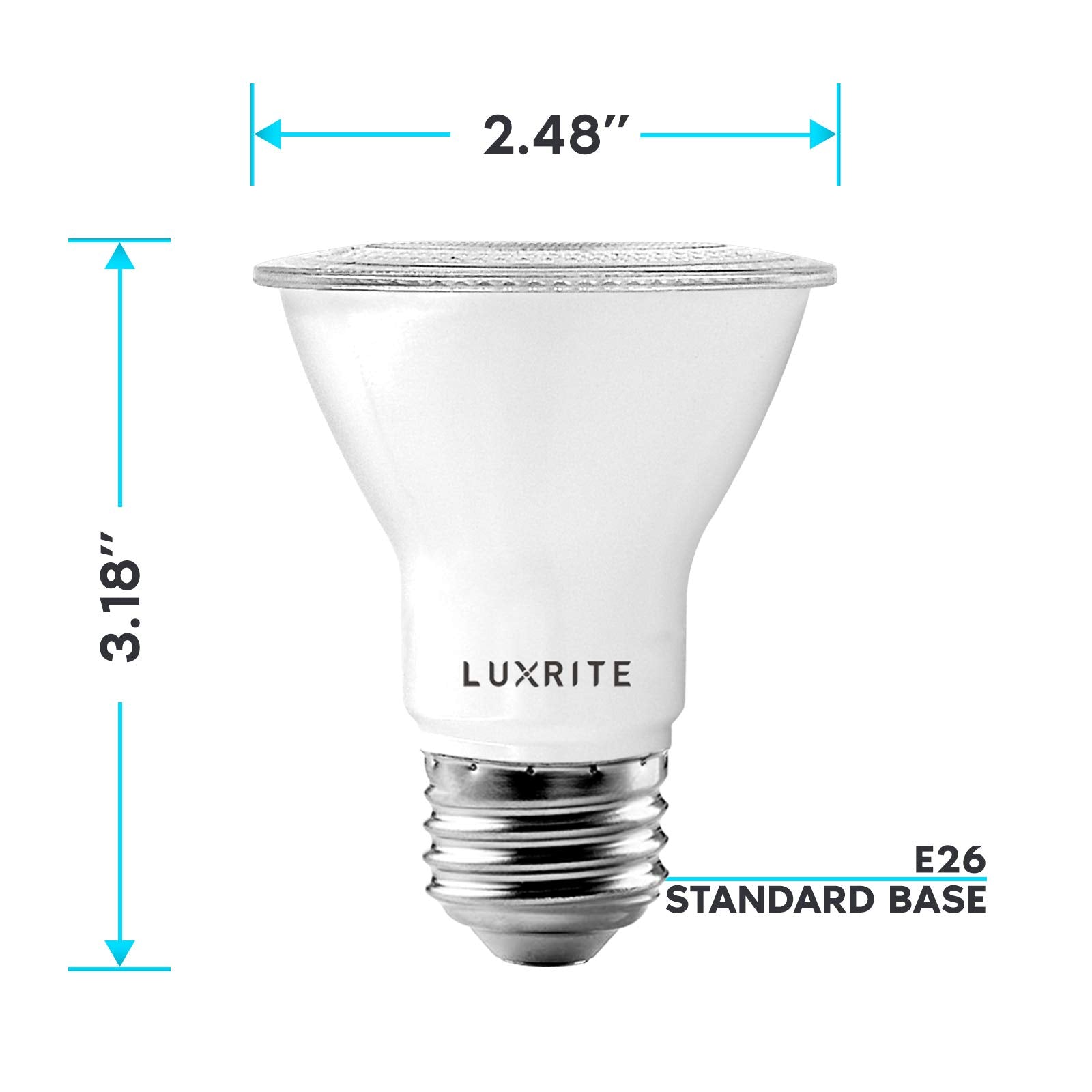 LUXRITE PAR20 LED Bulbs, 50W Equivalent, 4000K Cool White, Dimmable, 7W, 500 Lumens, 6 Pack, E26