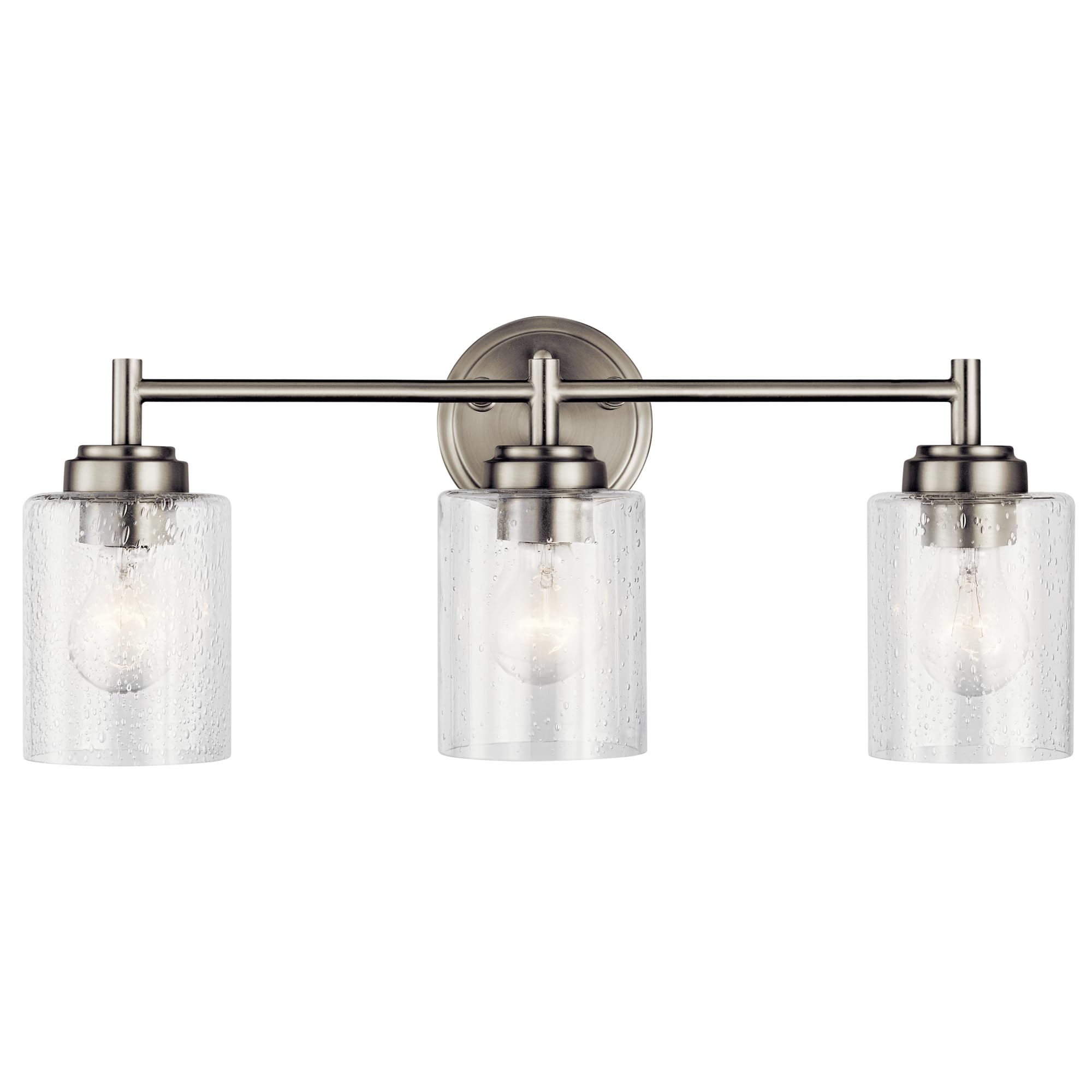 Kichler Vanity Light 3-Light Brushed Nickel 21.5in Width Clear Seeded Glass Model 45886NI