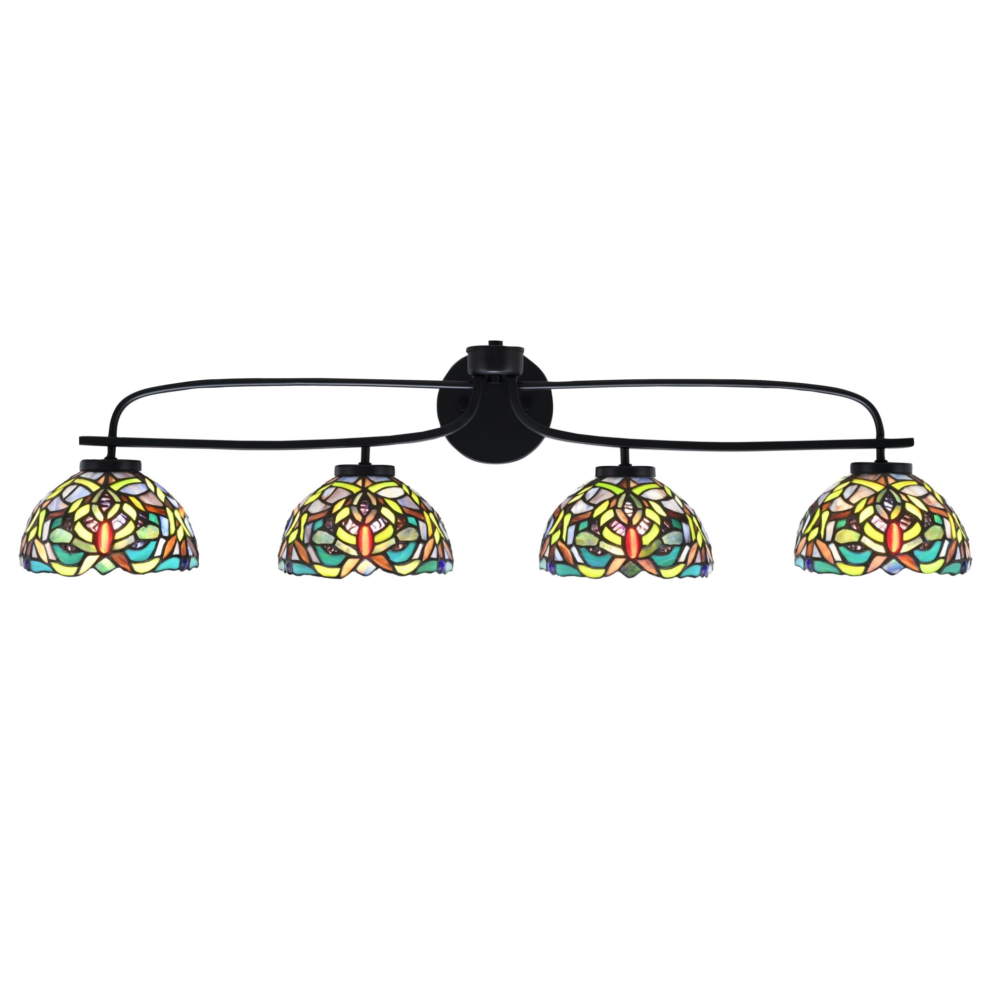 Cavella 4 Light Bath Bar Shown In Matte Black Finish With 7" Kaleidoscope Art Glass