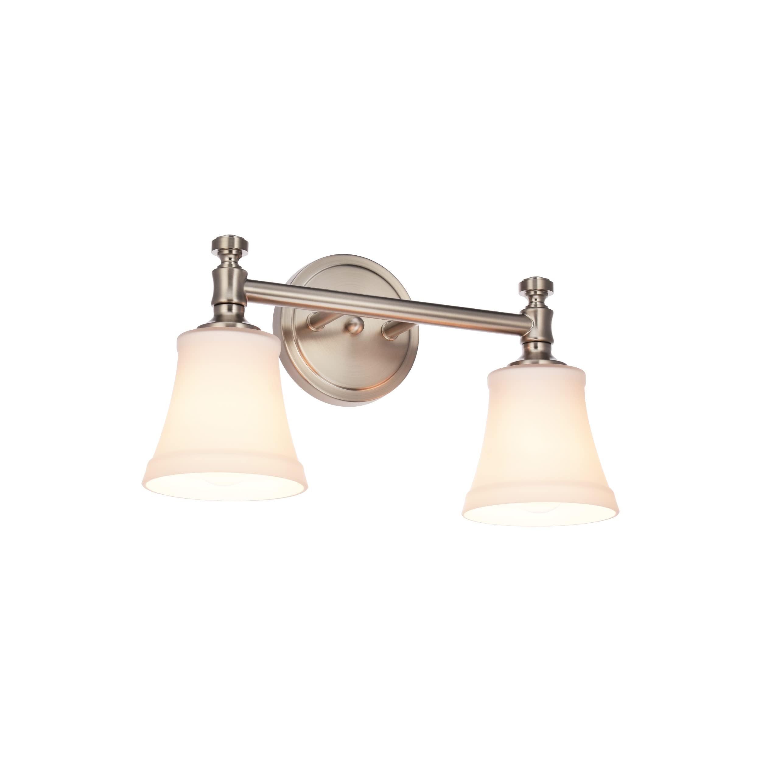 Hanaloa Bathroom Vanity Light Fixtures, Traditional Brushed Nickel 2 Lights Wall Sconce Lighting With Opal Glass Shade, Porch Wall Mount Light Fixture For Bathroom, Mirror Cabinets Hallway Stairs