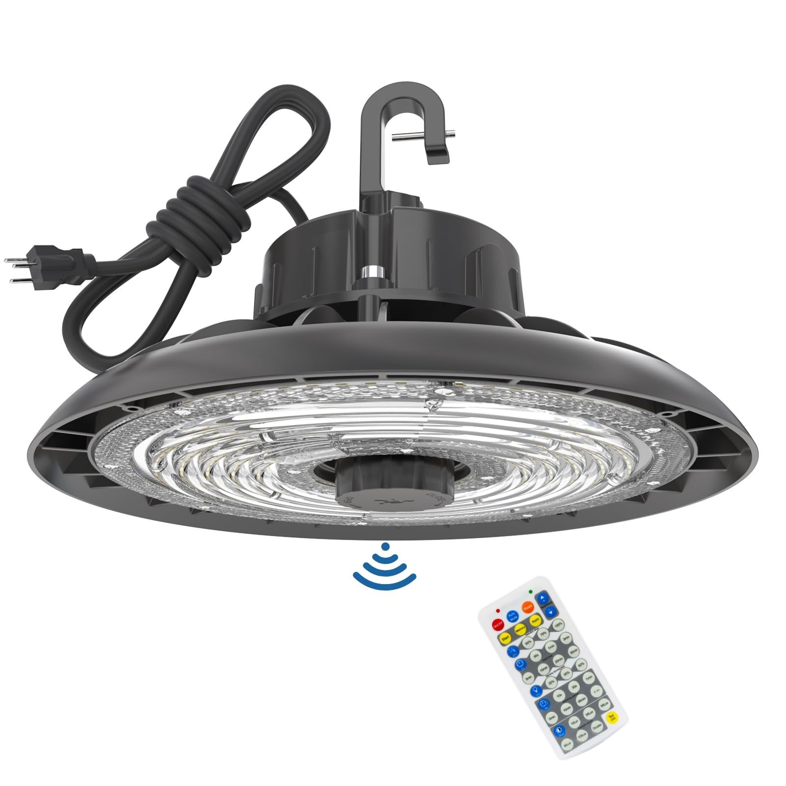 HYPERLITE UFO LED High Bay Light with Motion Sensor 21000LM, 150W Smart High Bay LED Lights with Remote Control, 120-277V IP65 W