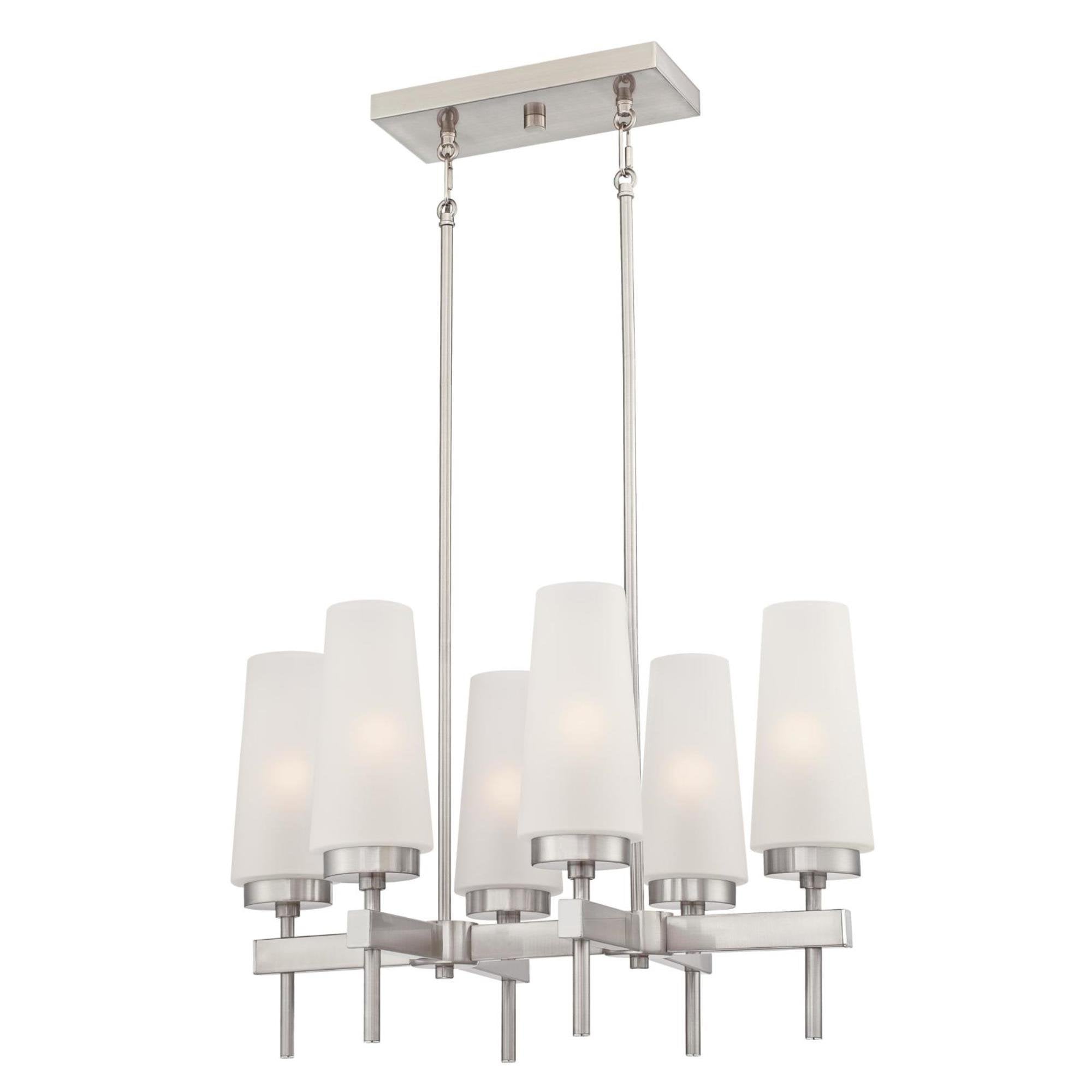 Westinghouse Chaddsford Six-Light Chandelier, Brushed Nickel Finish, Frosted Glass, Model 6353100