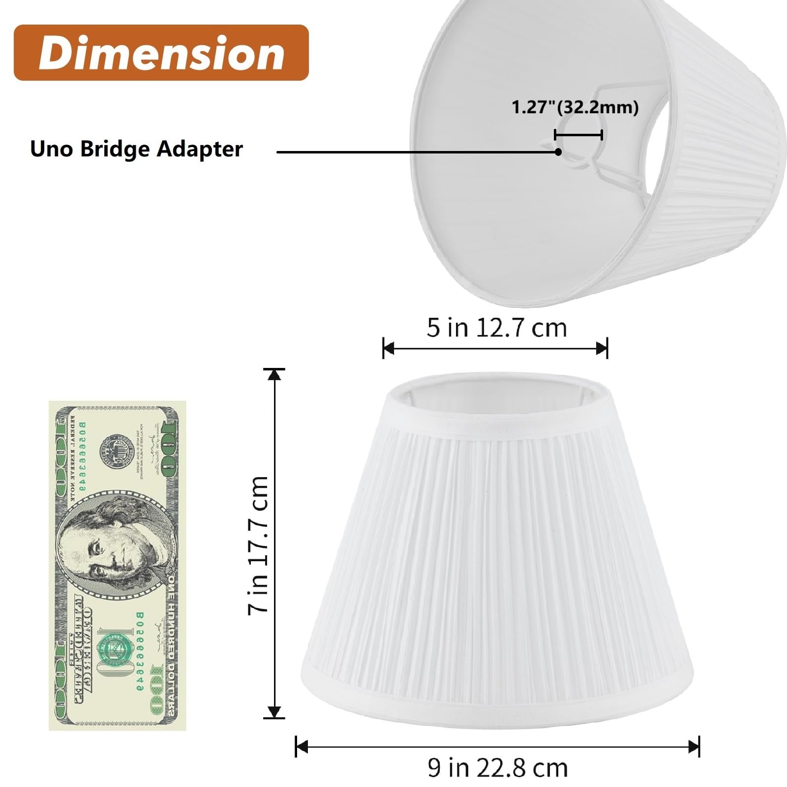 Uno Lamp Shade,Drum Pleated Lamp Shade 5'' Top X 9'' Bottom X 7'' Slant Height,Barrel Small Replacement Lampshade (Slip Uno Fitt