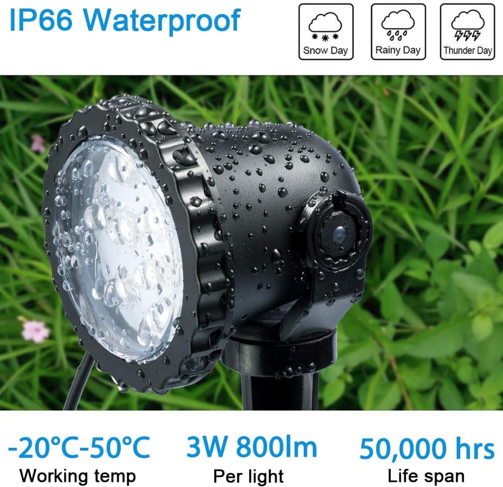 COVOART Outdoor Landscape Lighting - 12W Spot Lights, IP66 Waterproof, Warm White, 4 Pack, High-impact ABS Plastic, Model SNTRJR-111687