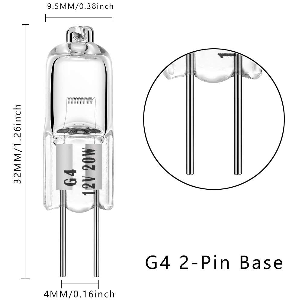 AHEVO G4 Halogen T3 Bi-Pin Bulb 20W 12V Soft White 2700K 280lm 12 Pack