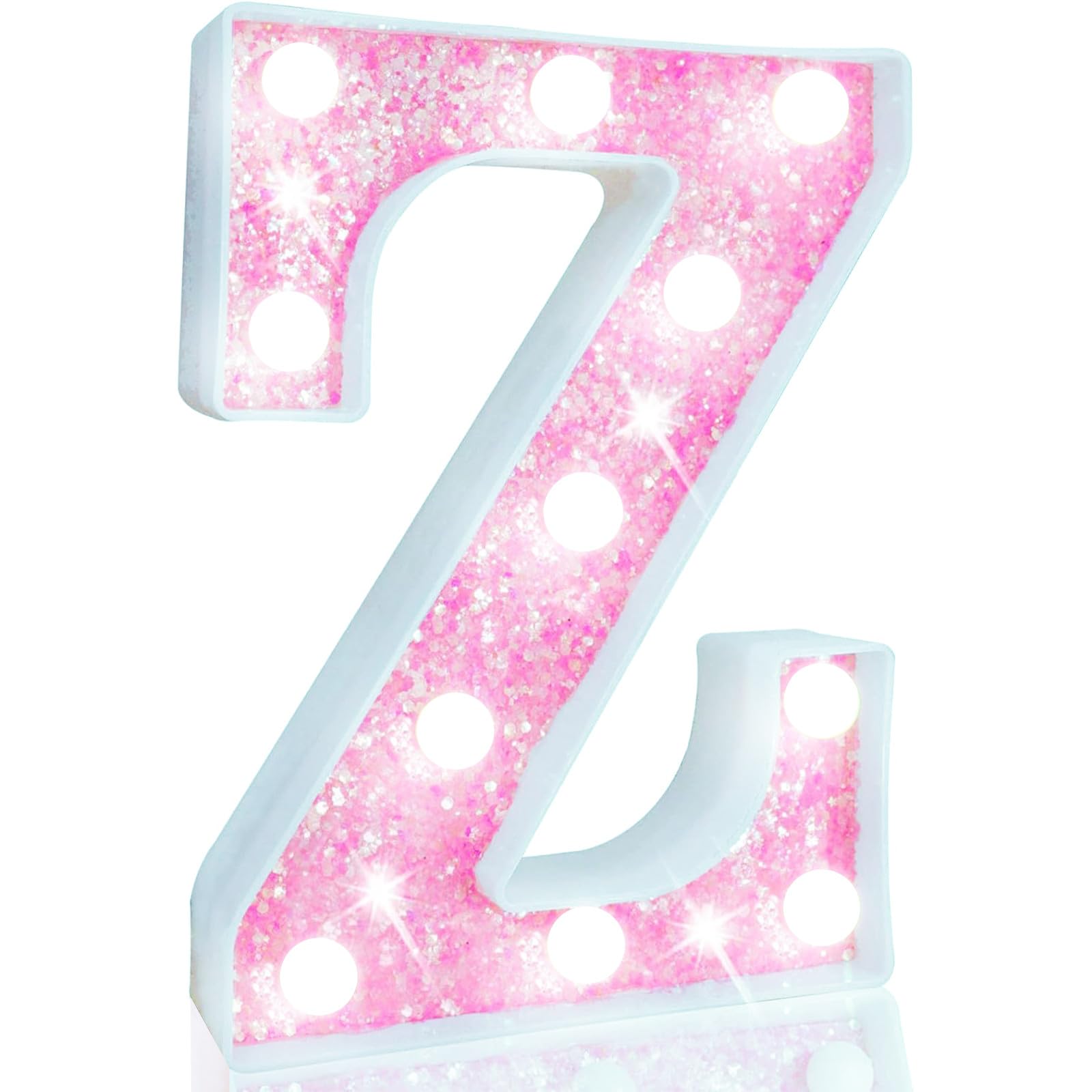 Pooqla Led Marquee Letter Lights  Light Up Letters Glitter Letter Sign Girls Gift  Battery Powered Night Light Pink Birthday Party Room Wedding Christmas Girls Bedroom Dorm Decoration  Cool White Z