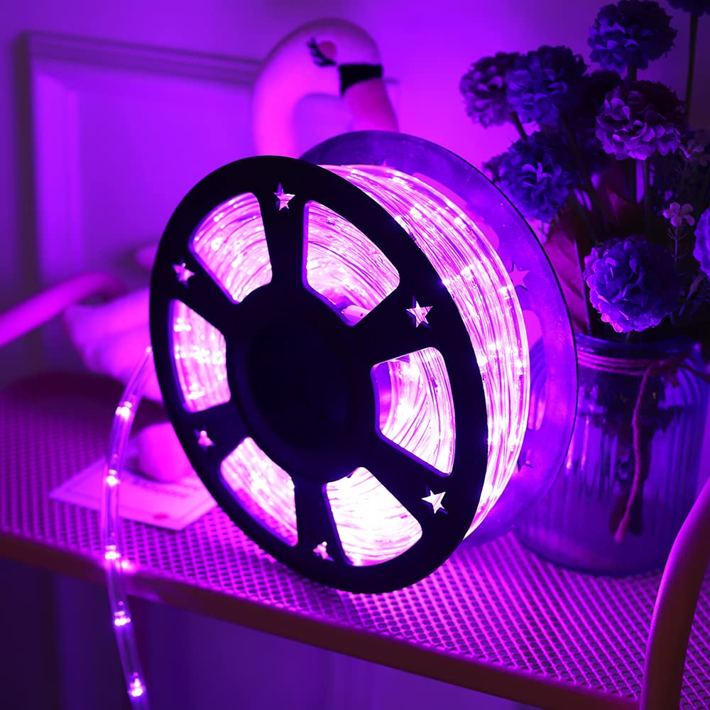 DINGFU 50ft LED Waterproof Rope Lights, Purple, PVC Tube and Copper Wire, Connectable Indoor Outdoor Lighting