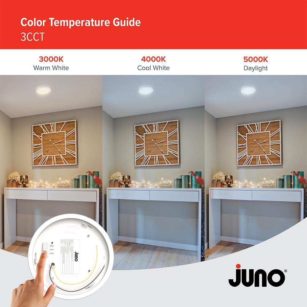 Juno Slim Basics 6 Inch Led Ceiling Light, Low Profile Surface Mount Downlight For Shower Or Closet Lighting, 3000K/4000K/5000K