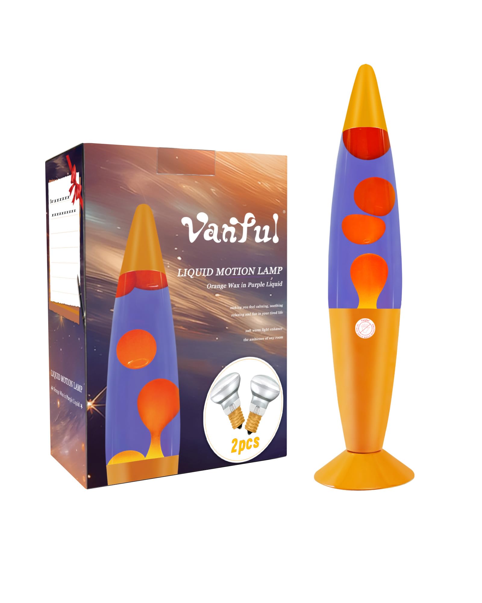 Vanful Liquid Motion Lamp 16 for Adults and Kids, Motion Lamp with Orange Wax in Purple Water for Home Living Room Office Bedroo