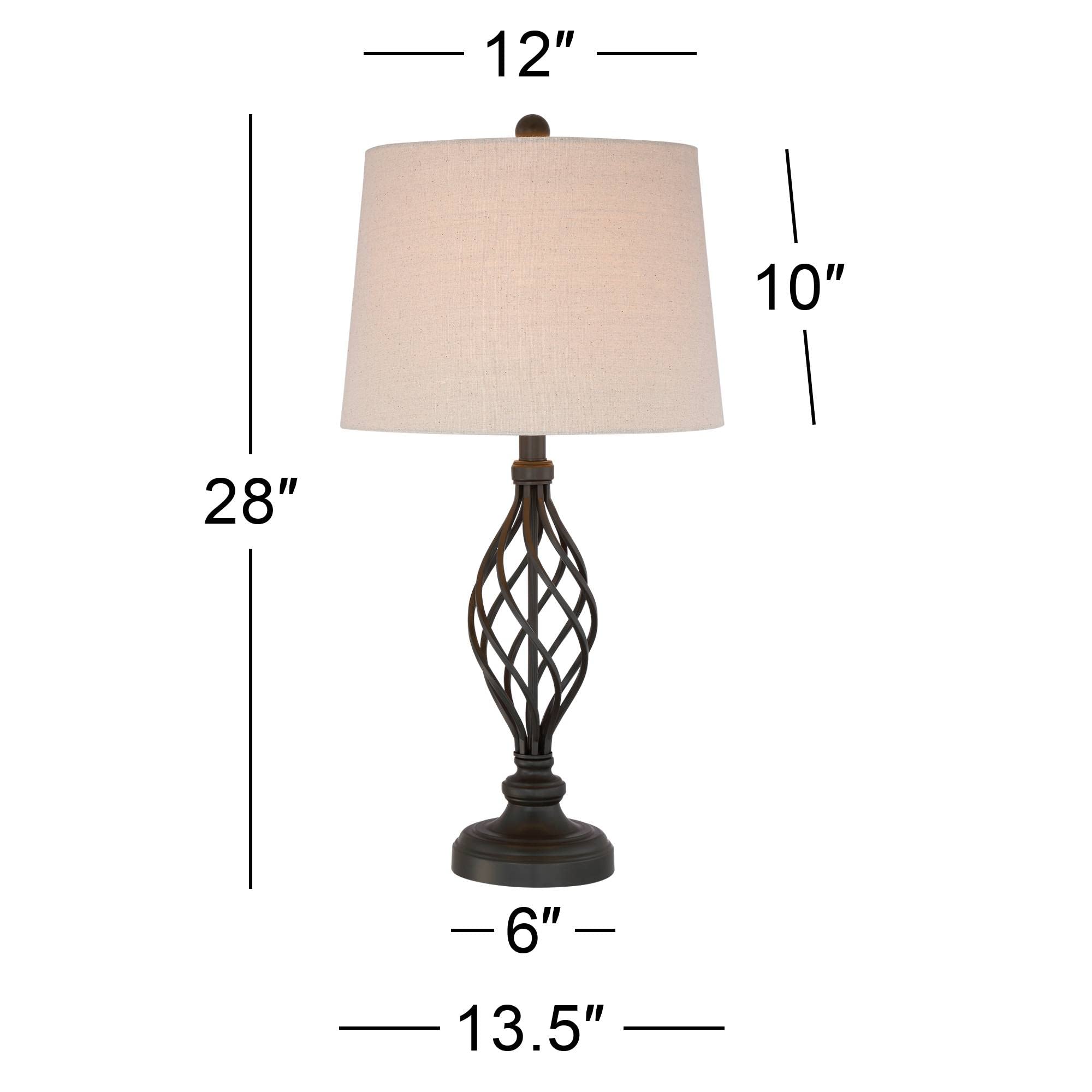 Franklin Iron Works Annie Modern Industrial Table Lamps 28'' Tall Set Of 2 With Dimmers Bronze Iron Cream Tapered Drum Shade For
