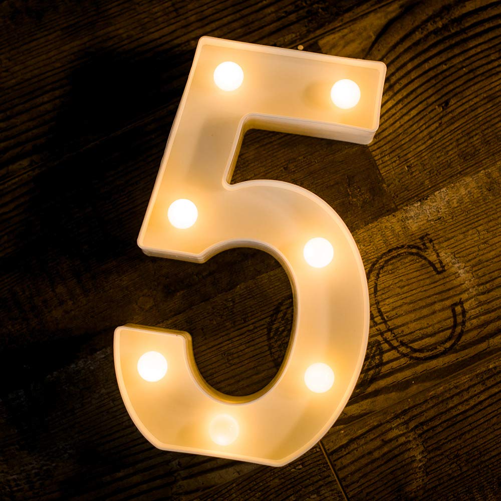 Foaky Decorative Led Light Up Number , Light Up Number Sign for Night Light Wedding Birthday Party Christmas Home Bar Decoration Number(5)