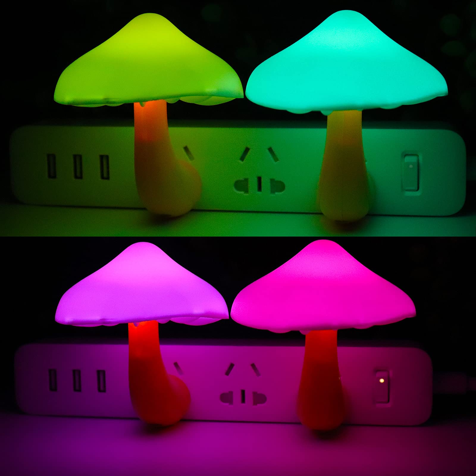 Ausaye 4 Pack Plug In Night Light Sensor Light, Color Changing Mushroom Light Led Nightlights For Kids, Adults, Bedroom, Bathroo