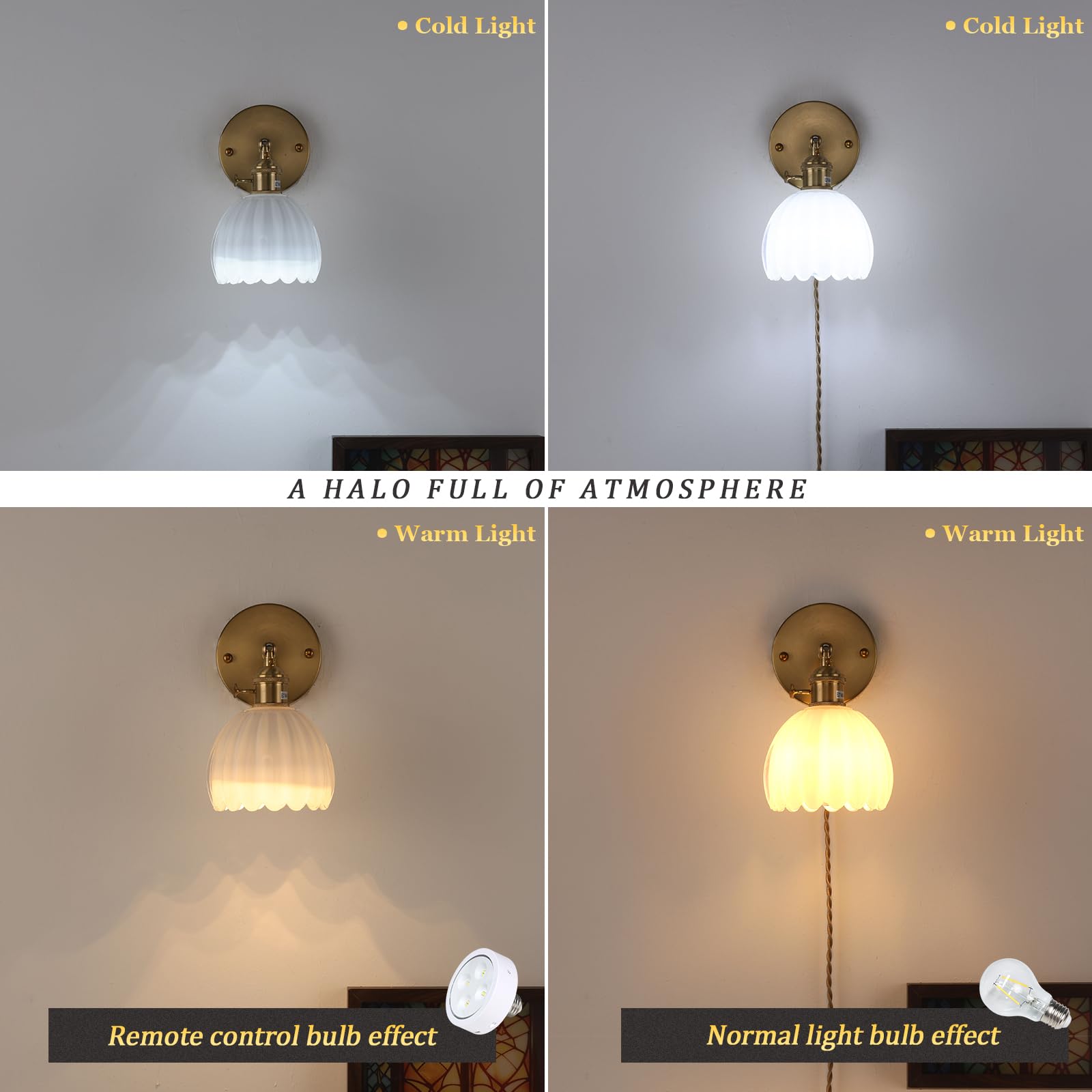 Shenmoyl Wall Sconce, Tulip White Glass Lampshade, Plugin, Model 1-9336, Corded Lighting for Bedroom and Doorway