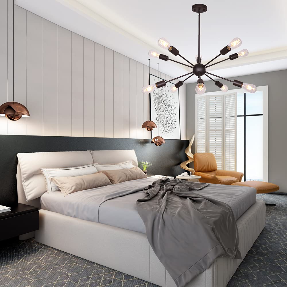 BONLICHT Modern Sputnik Chandelier 10 Lights Metal Oil-Rubbed Bronze Ceiling Light Fixture Model 3006-10OB