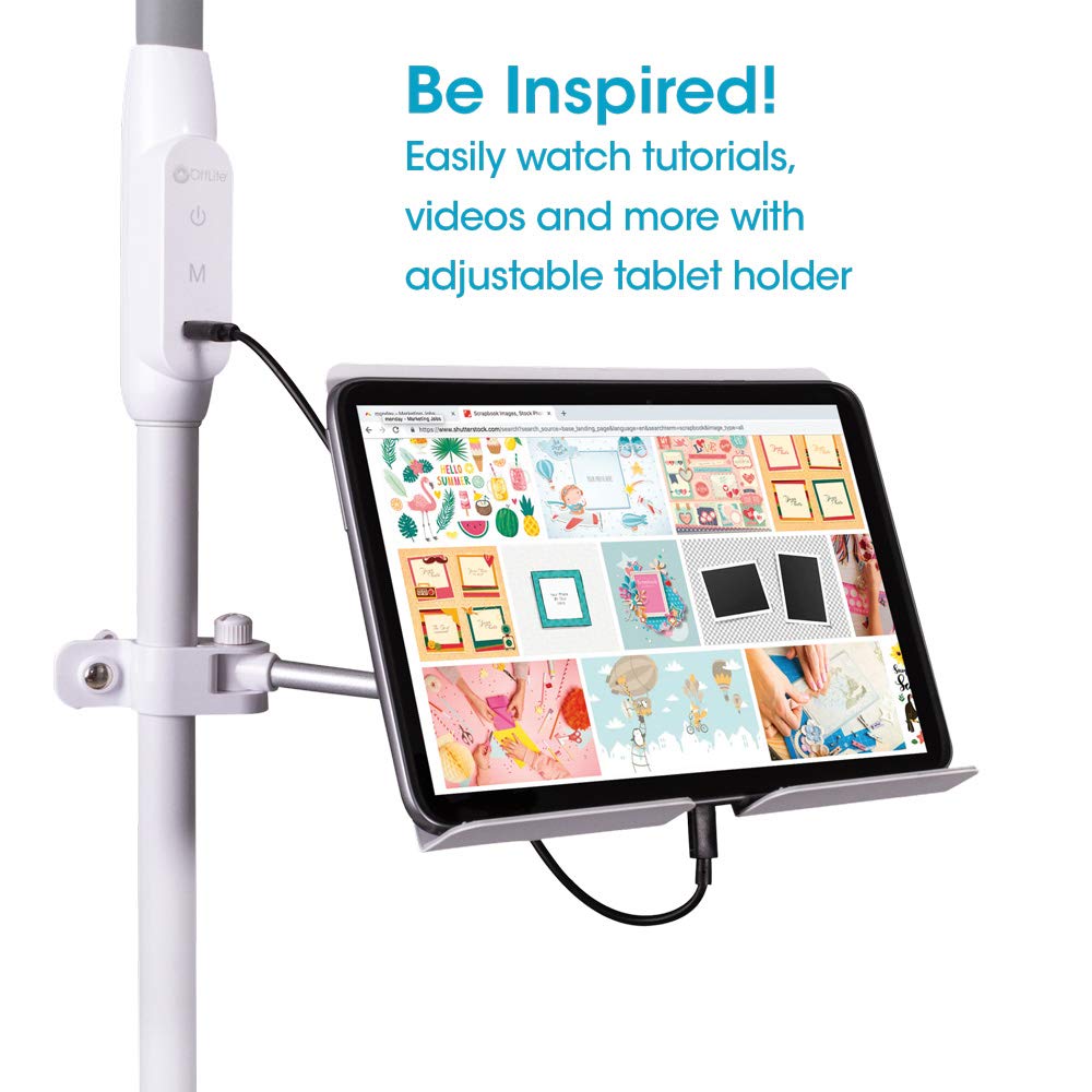 Ottlite Led Floor Lamp With Usb Port & Tablet Stand – Modern White Design, Clearsun Led Standing Light, Usb Charger, Touch Activated Controls, For Crafting, Reading, Work