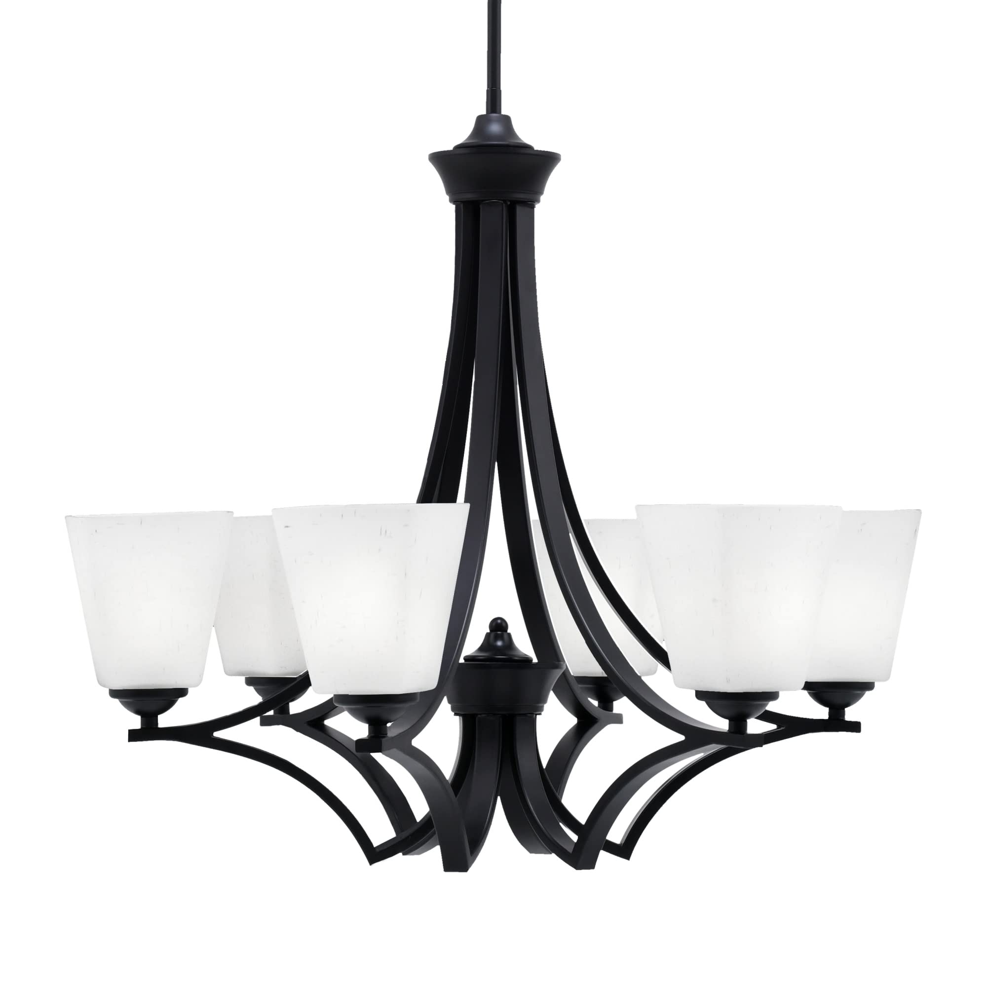 Zilo Uplight, 6 Light, Chandelier in Matte Black Finish with 4.5&quot; White Muslin Glass
