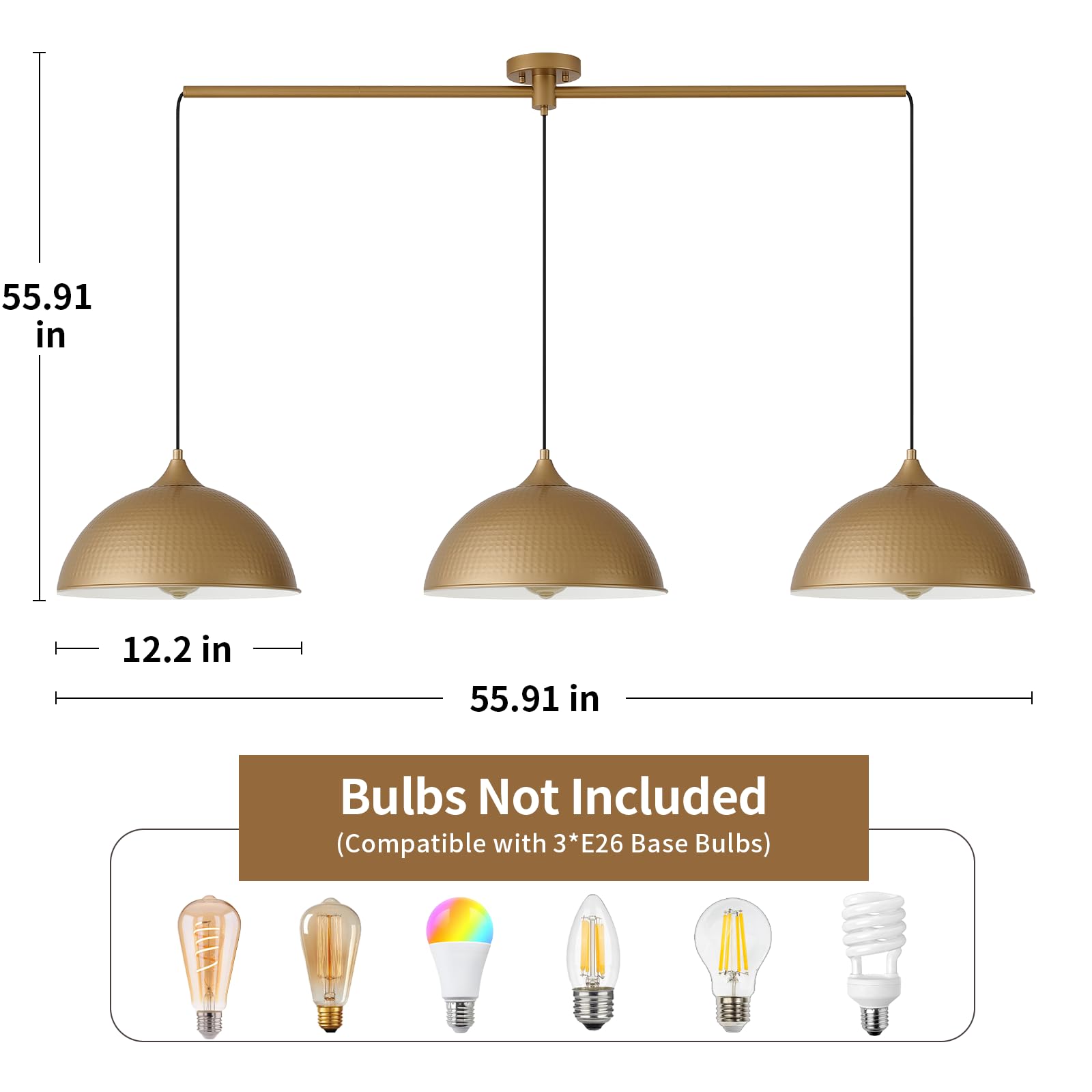 MIAYBPH Pendant Lights, 3-Pack Dome Fixtures, Gold and White Finish, Model W-7055-3-Gold, Ideal for Kitchen Island, Dining Room, Cafe