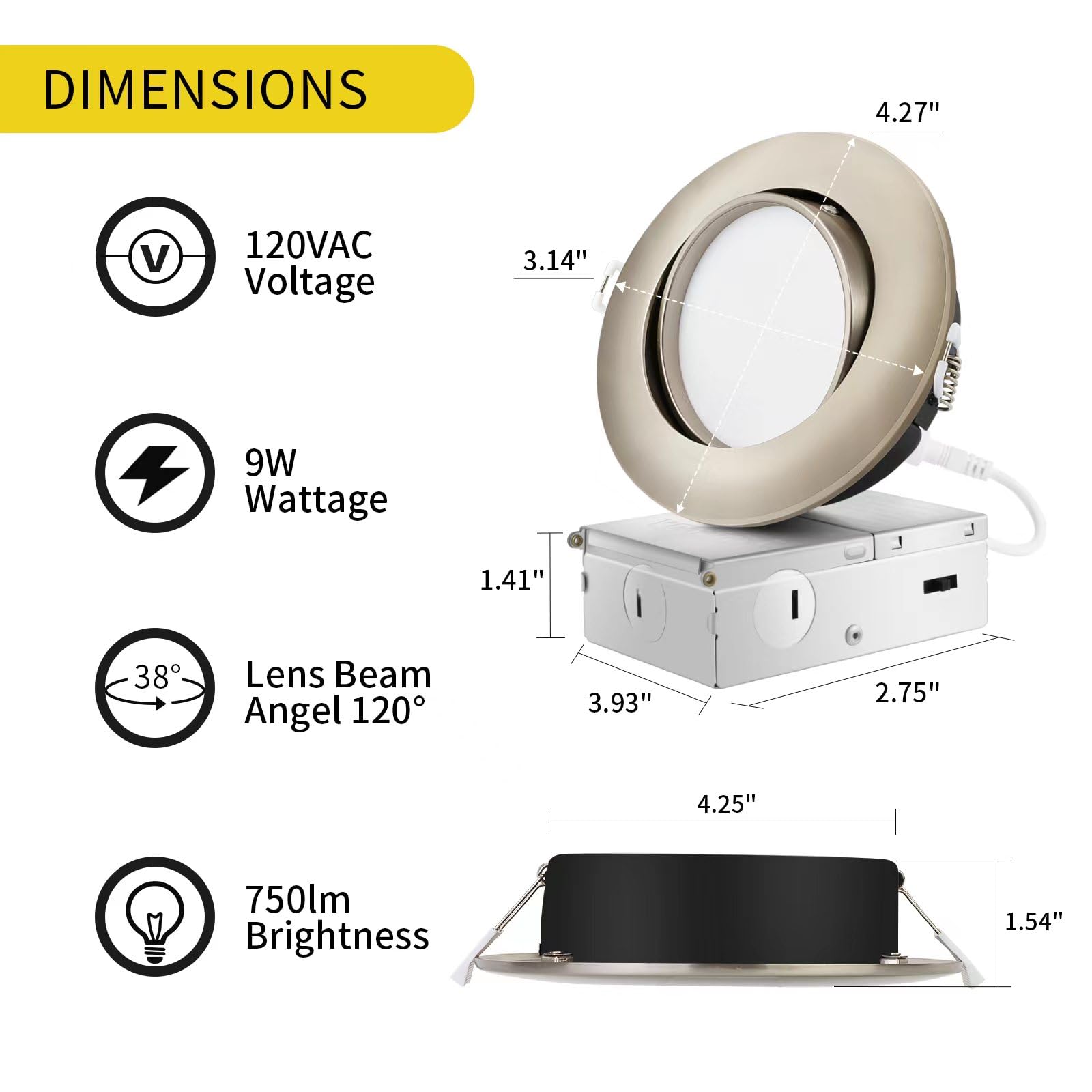 KnLnny Ware Recessed Lighting 4 Inch 6 Pack, Dimmable Adjustable Eyeball Gimbal, Brushed Aluminum, Model Light003Brushed