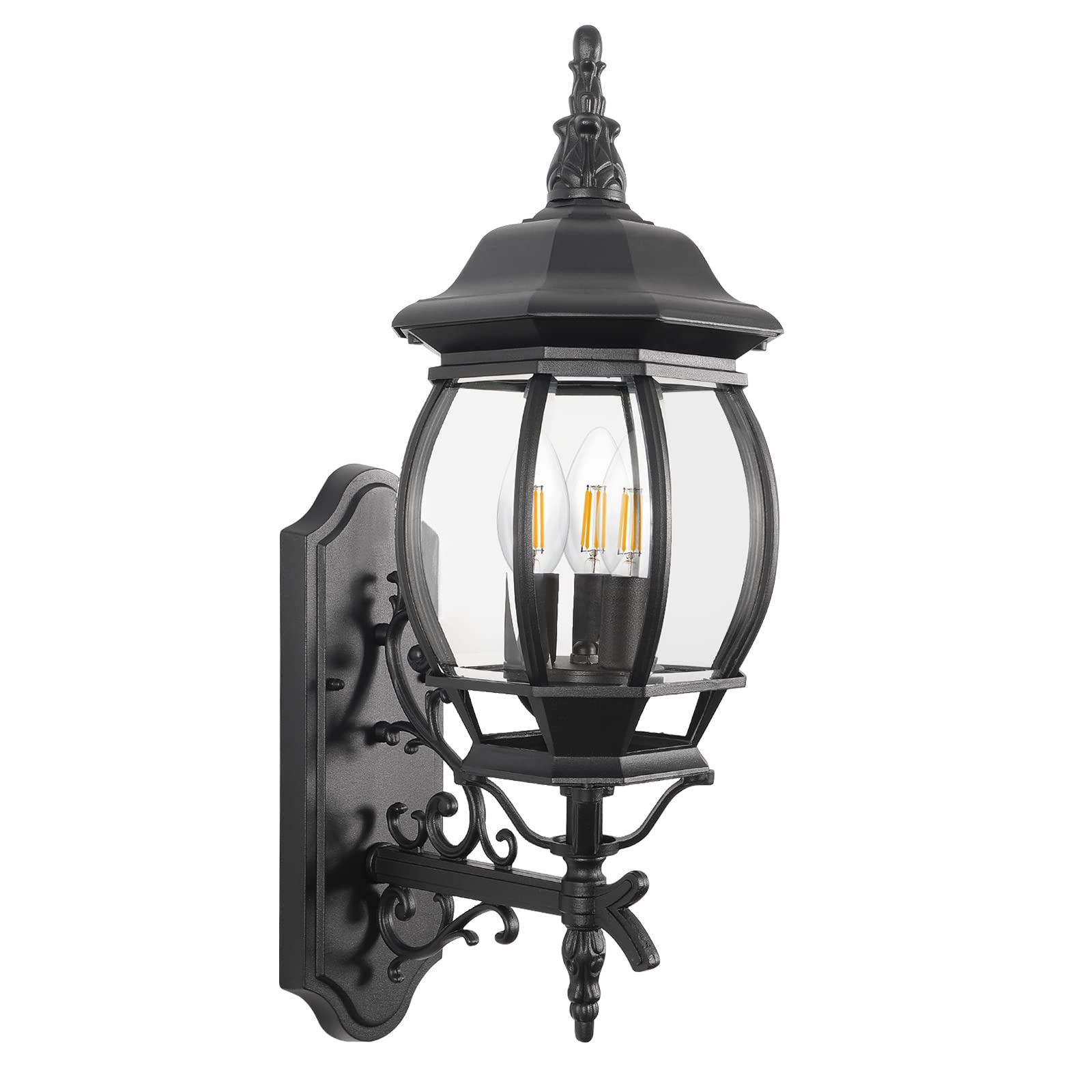 Krychiler 3-Light Black Outdoor Wall Lantern - Waterproof Wall Sconce For Porch Lighting