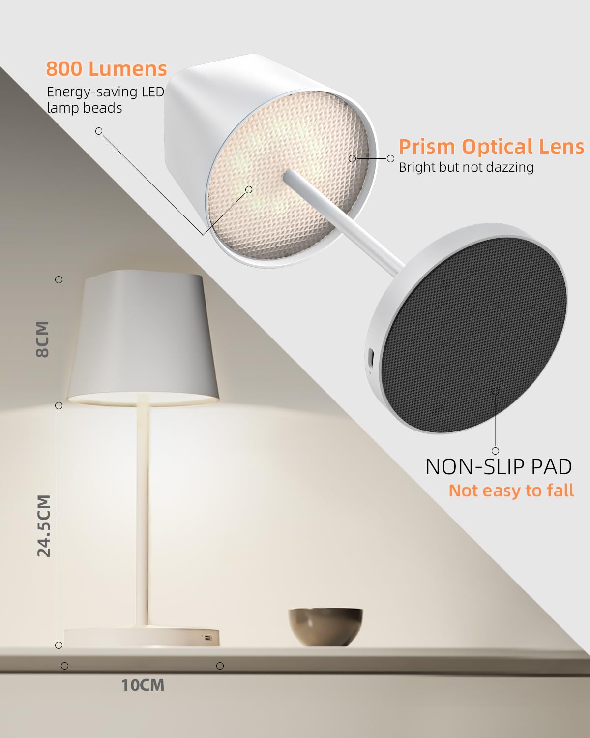 Quntis 2 Pack Cordless Led Table Lamp - Touch Dimmable, Rechargeable, White, Perfect For Home & Outdoor