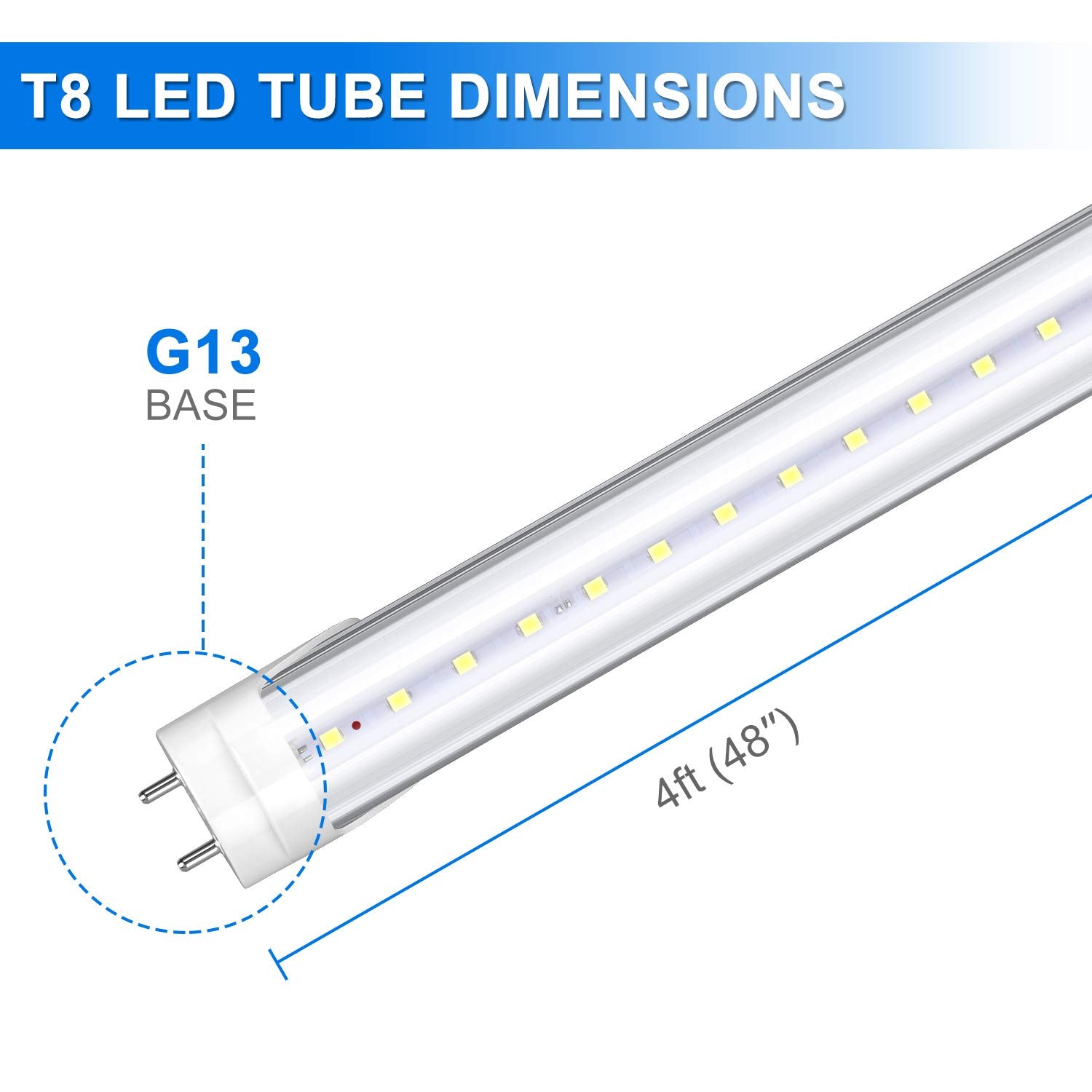 Hminled 10-Pack, T8 Led Shop Light Tube, 4Ft, 22W (60W Cfl Equivalent), 4000K (Daylight), 85-265Vac, Double-Ended Power, Bypass