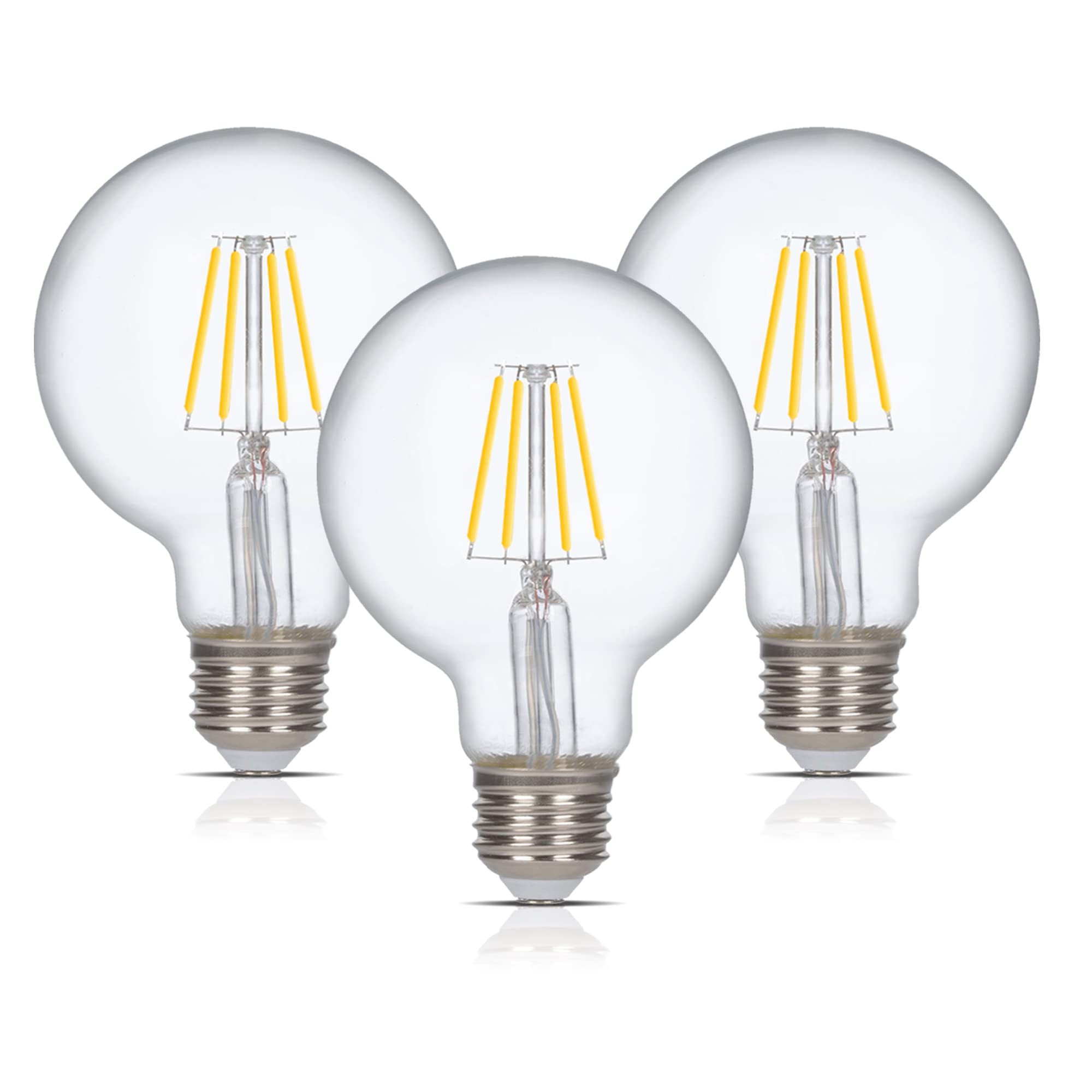 Simba Lighting Led Edison Vintage Vanity Globe Filament G25 (G80) 6W Dimmable 60W Equivalent (3 Pack) 120V Light Bulb For Bathro