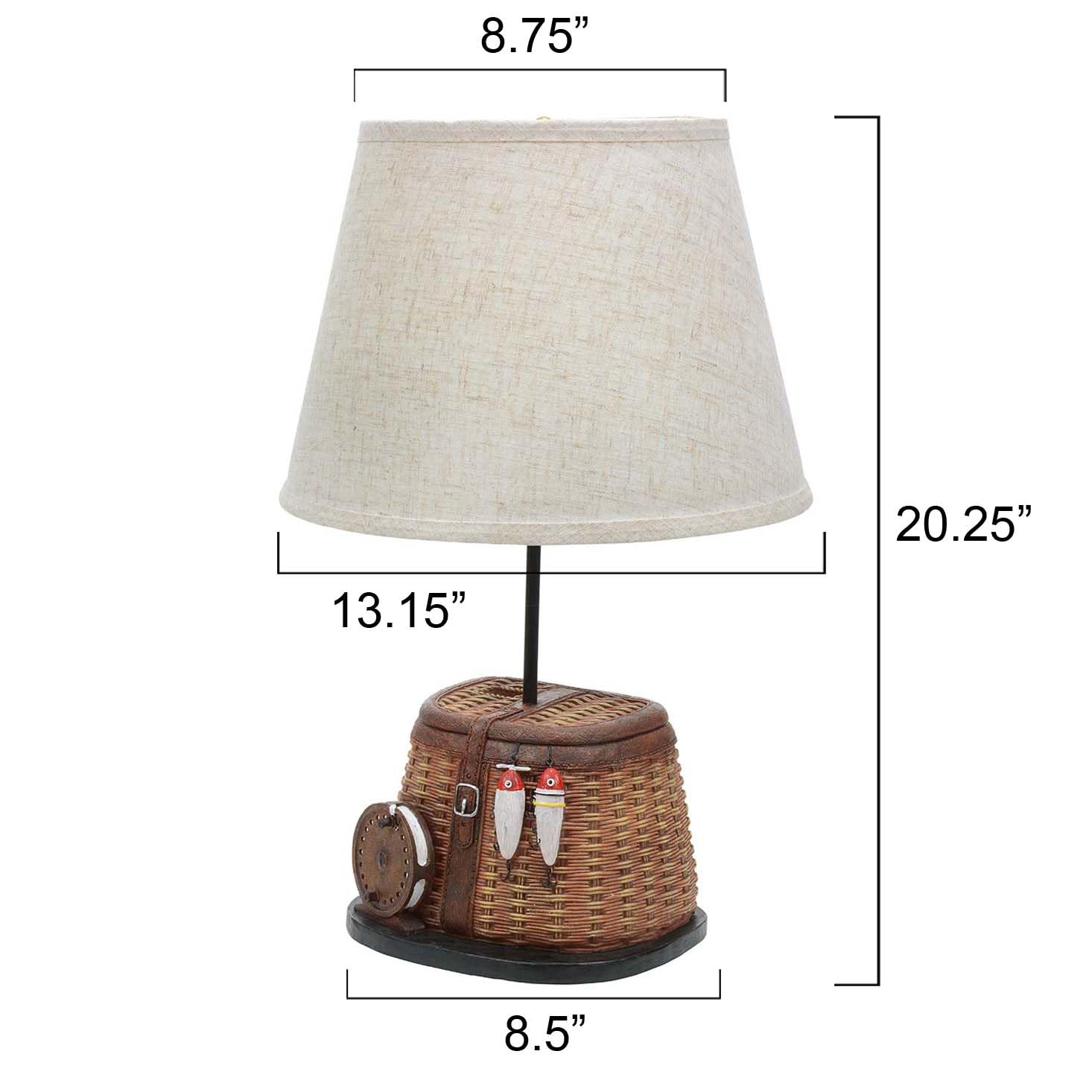 BLACK FOREST DECOR Fishing Creel Accent Lamp - Rustic Beige Table Lamp, 20.25" x 13.15"