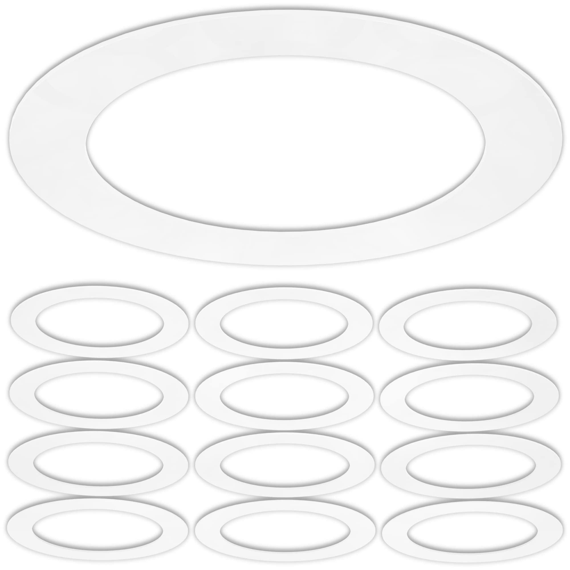 Lighting Labs 12 Pack Gloss White Goof Trim Ring for 6 Inch Recessed Can Lighting, Outer Diameter 8", Inner Diameter 5.8", Plastic