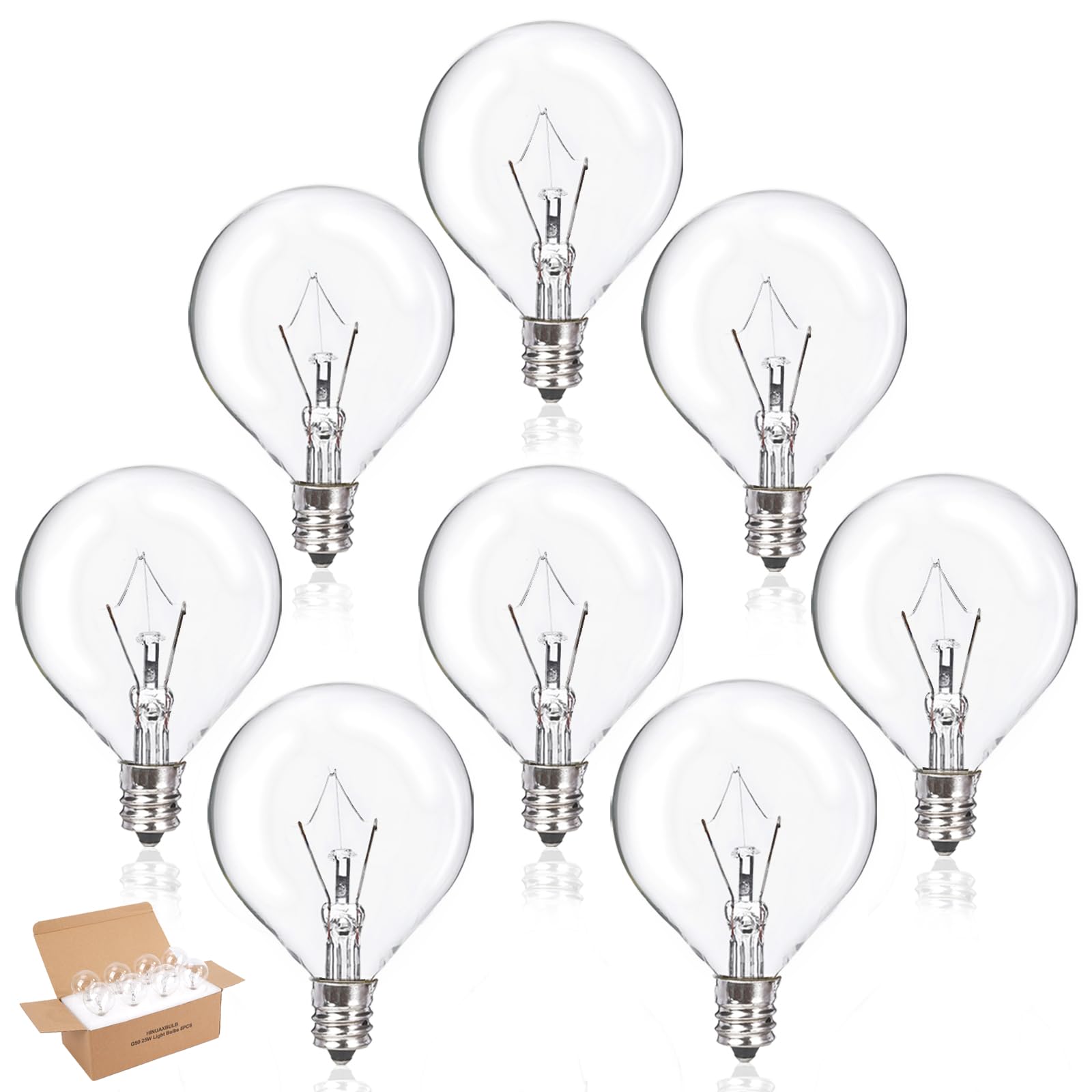 Hinuaxbulb 8 Pack 25 Watt Wax Warmer Bulbs Replacement Light Bulb For Full Size Scentsy Warmer 120V G50 E12 Incandescent Standar