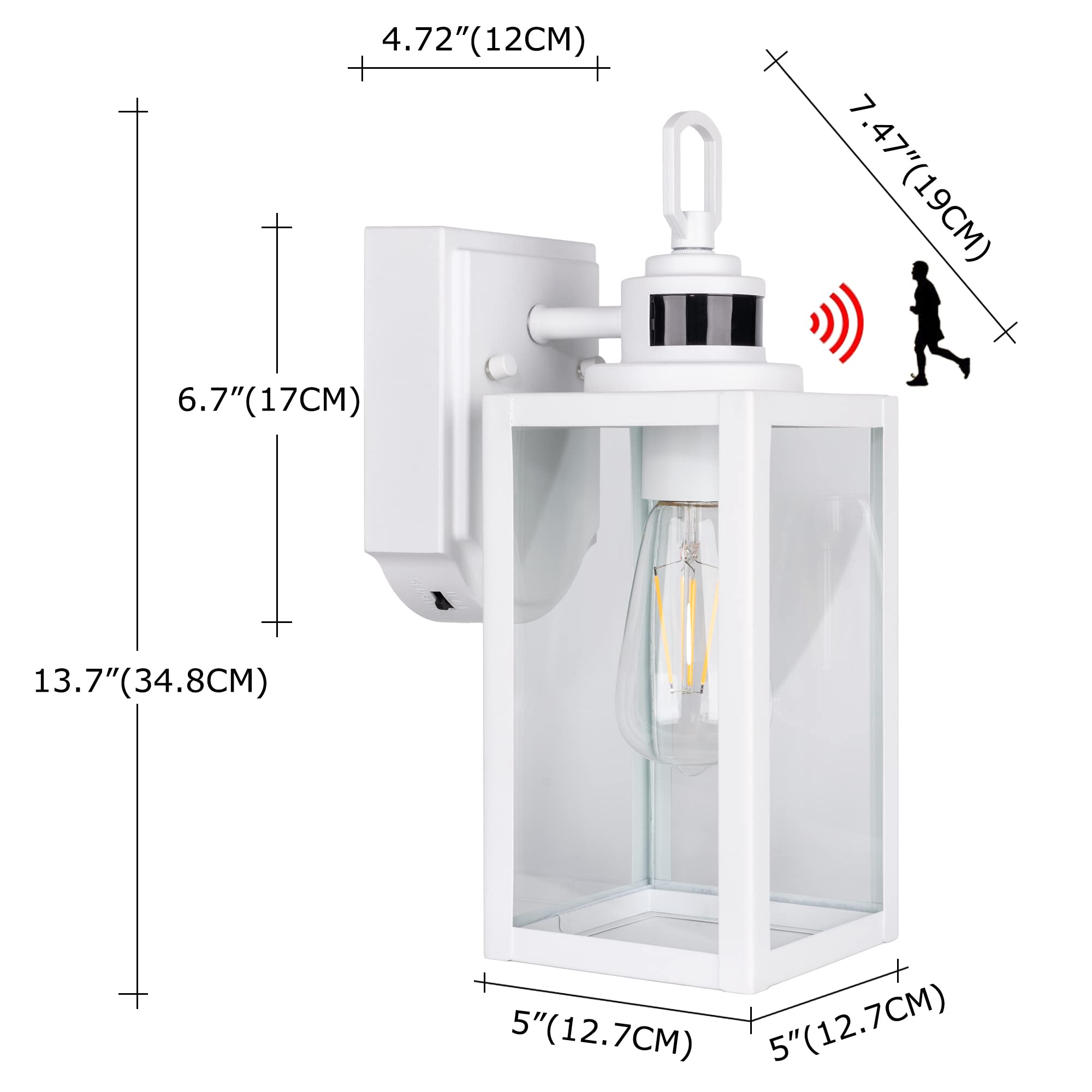 Gruenlich Dusk To Dawn Outdoor Wall Lantern With Pir Sensor, 60W E26 Base, 2-Pack, White