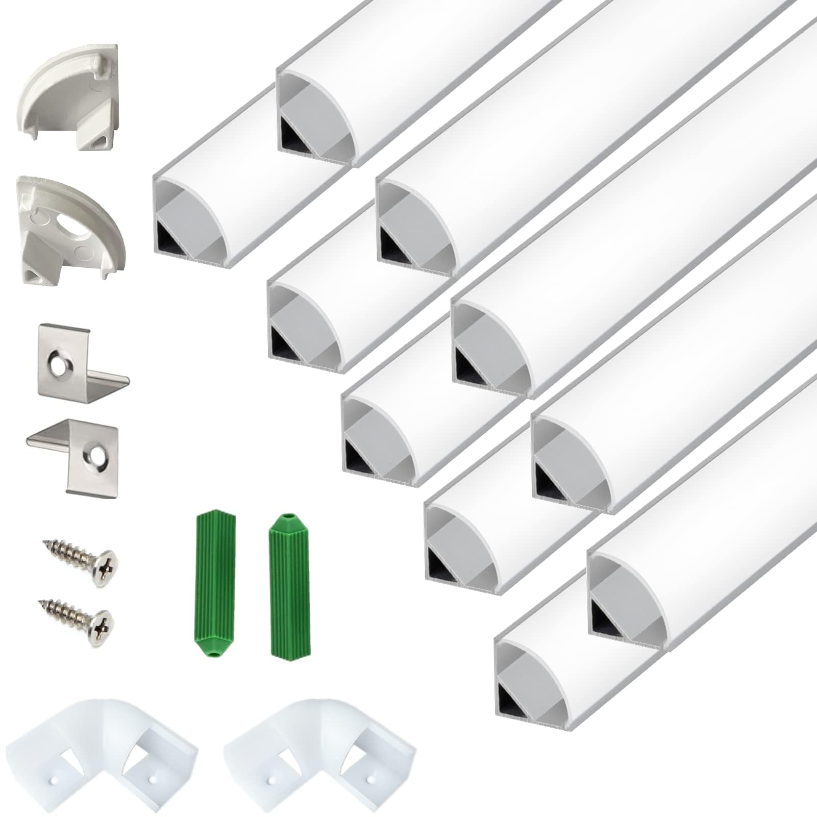 Thmoother V Shape 6.6Ft 200Cm Led Strip Aluminum Channel Diffuser, 10-Pack 16X16Mm Anodized Silver Track With Curved Milky Cover