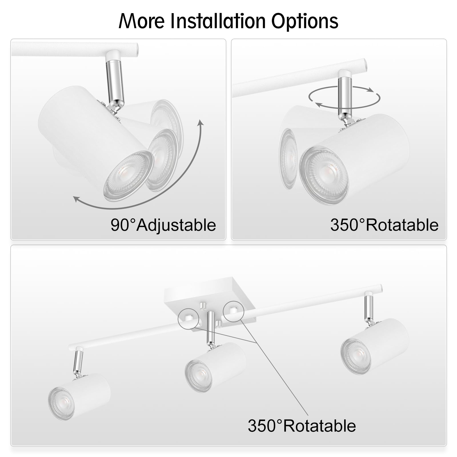 Auquee 3 Light Track Lighting Fixtures Ceiling, White Kitchen Lighting Fixtures Ceiling, Track Lights Ceiling, Rotatable Light H