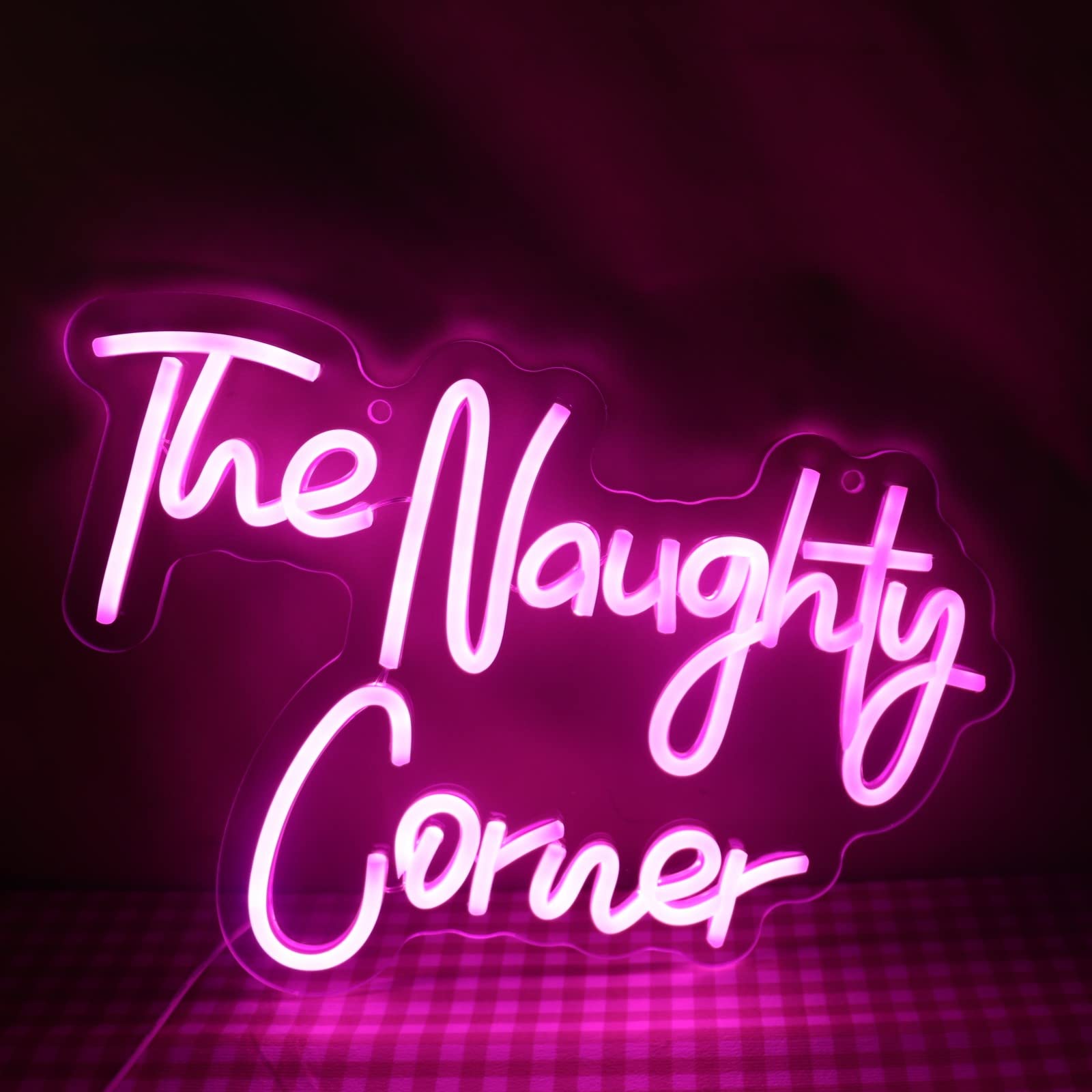 QiaoFei LED Neon Sign - "The Naughty Corner" Pink USB Powered Wall Decor for Girls Room, Home Bar, Party - Model QFLGT230310005