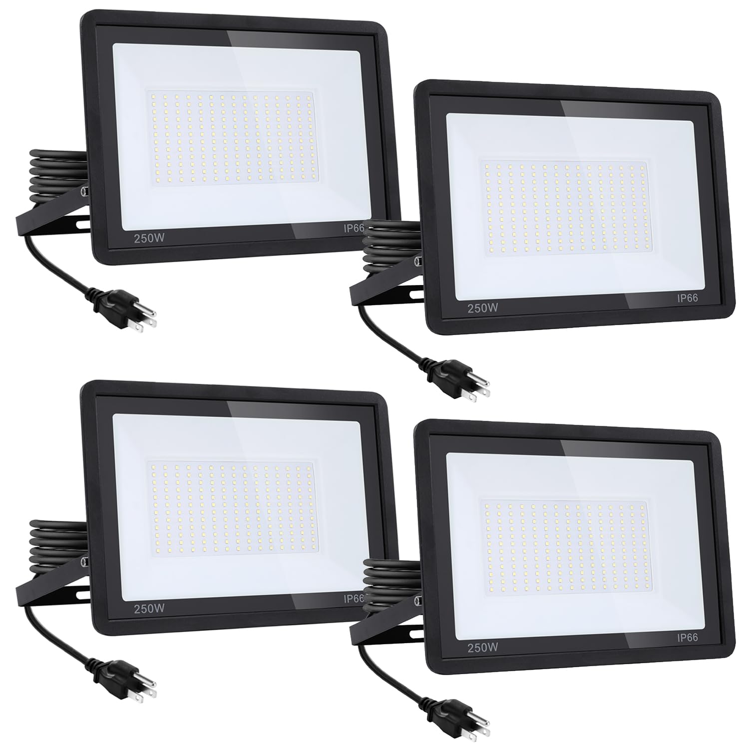 Lingwarm 4Pack 250W Led Flood Light, 27500Lm Waterproof Security Lights For Outdoor Use, 6000K