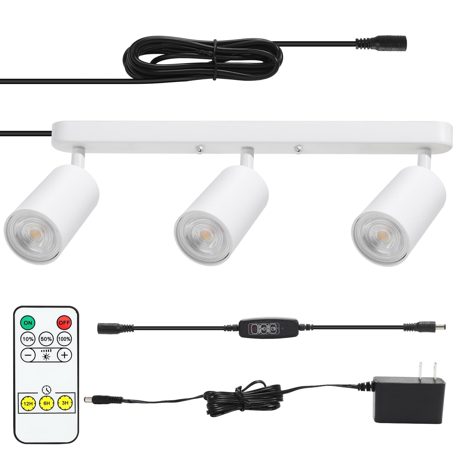 Taysing Plug in Track Lighting Fixture, 3 Heads, Aluminum, 15W, 3000K, White, Model TSPTL08