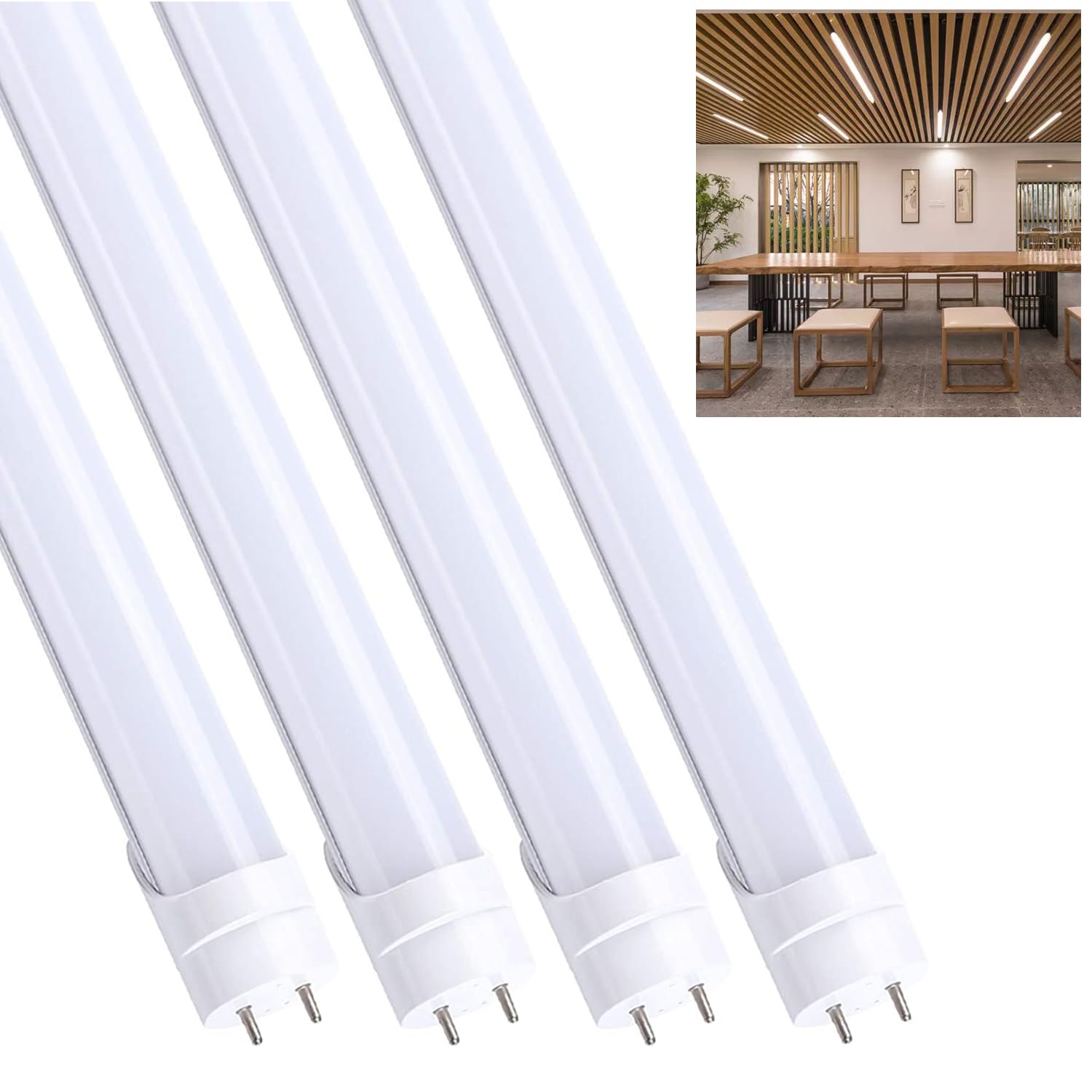 H&B Luxuries LED T8 Light Tube, 18W, 2300LM, G13 Base, 4 Count, 6500K, Model T818W65K, Aluminum/
