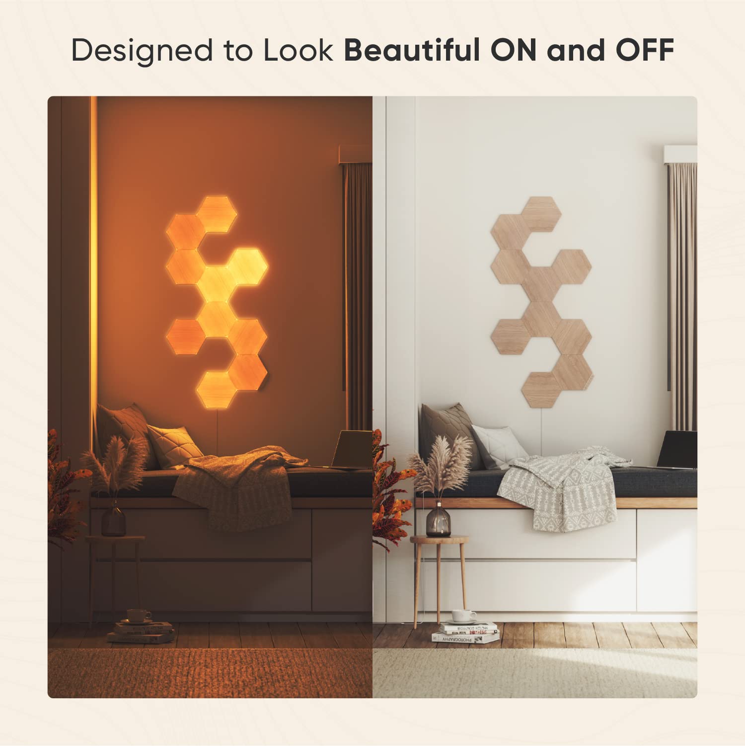Nanoleaf Elements Wood Look Hexagons Smarter Kit (7 Panel) - Brown, Model NL52-K-7003HB-7PK, Stylish Wall Decor