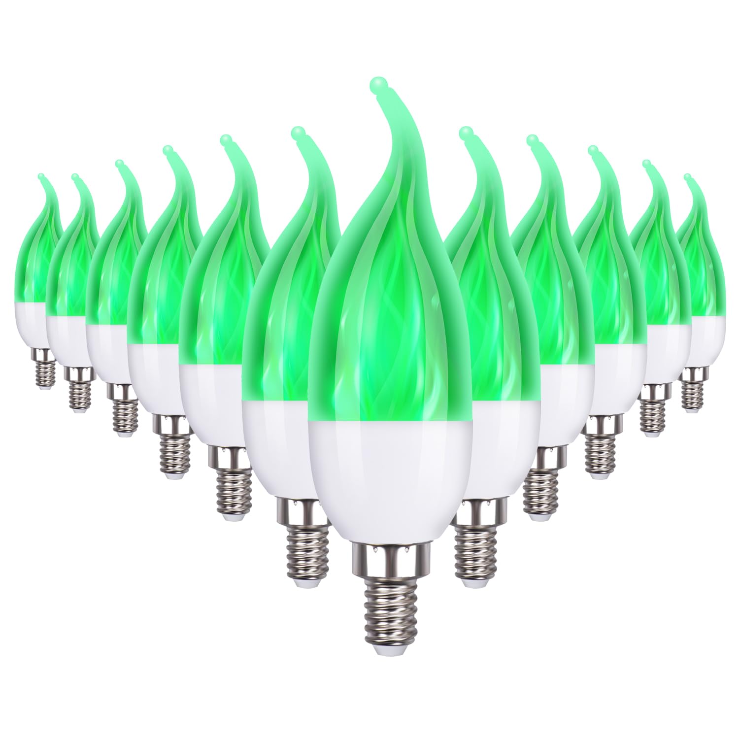 Ohlgt E12 Flame Bulbs, 3 Mode Led Candelabra 2.0 Watt Green Chandelier Candle Light Bulbs, Flame Tip For Christmas Party Decorat